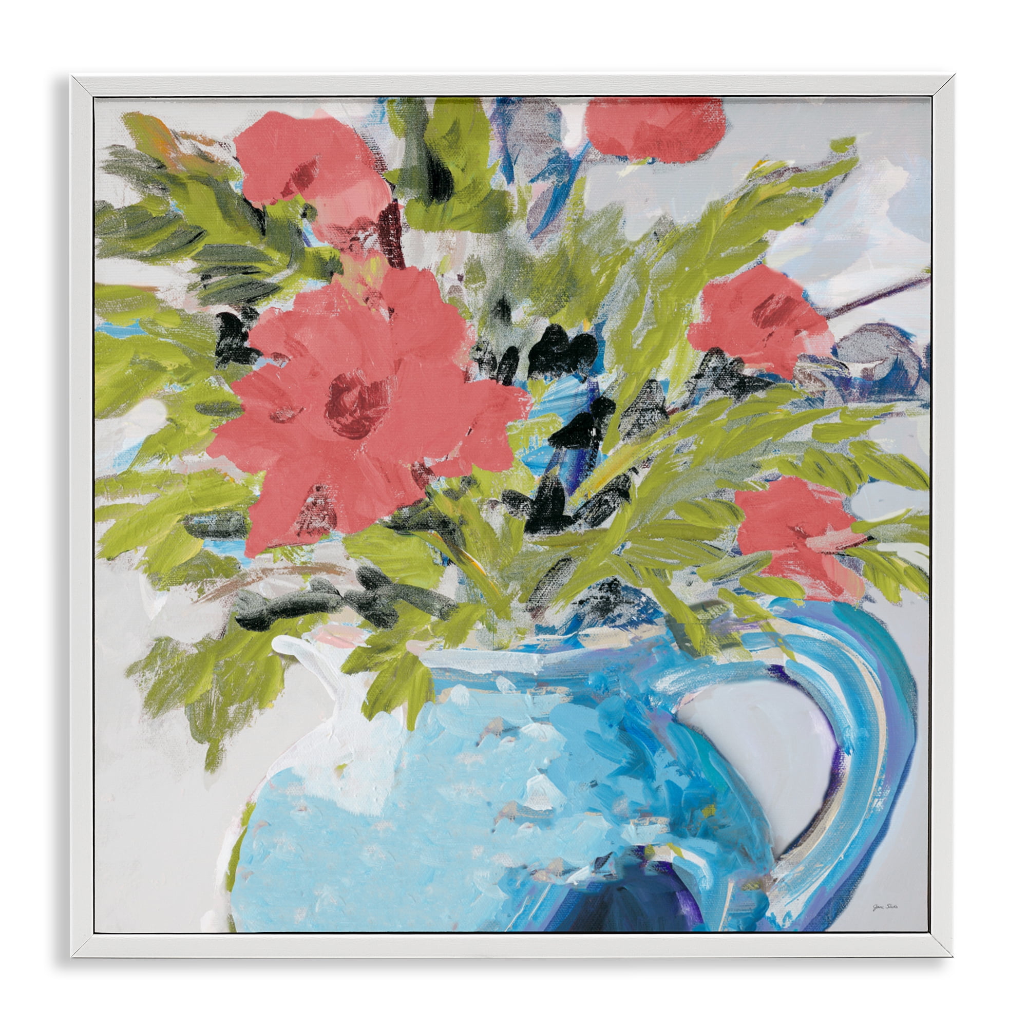 Stupell Industries Daisies in Blue Vase White Framed Giclee Art, design by Jane Slivka
