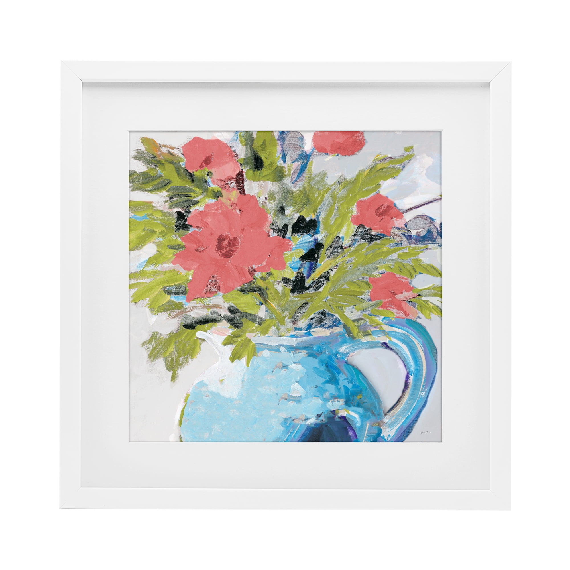 Stupell Industries Daisies in Blue Vase White Framed Print Under Glass, design by Jane Slivka