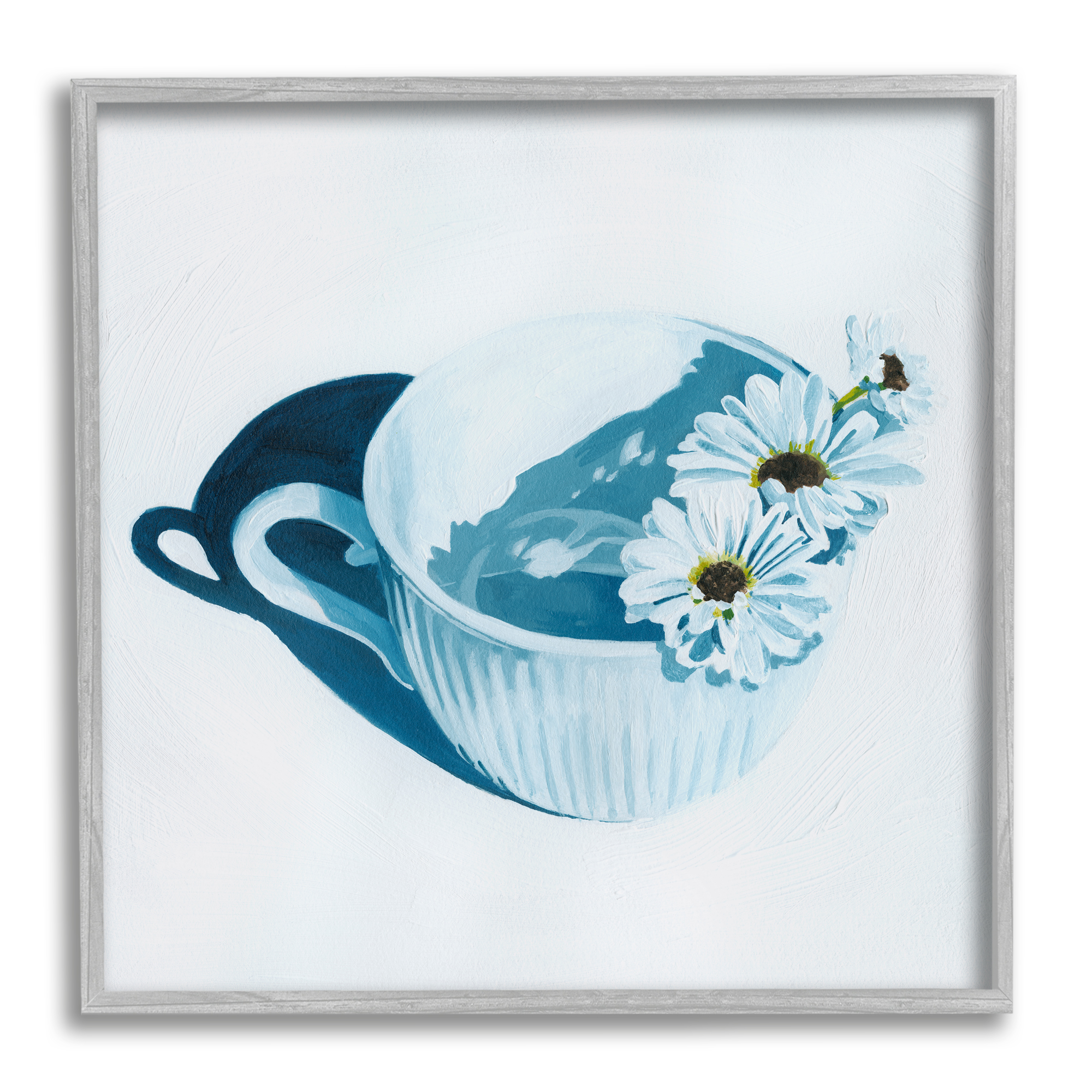 Stupell Industries Daisies in Coffee Mug Botanical & Floral Painting Gray Framed Art Print Wall Art, 17 x 17