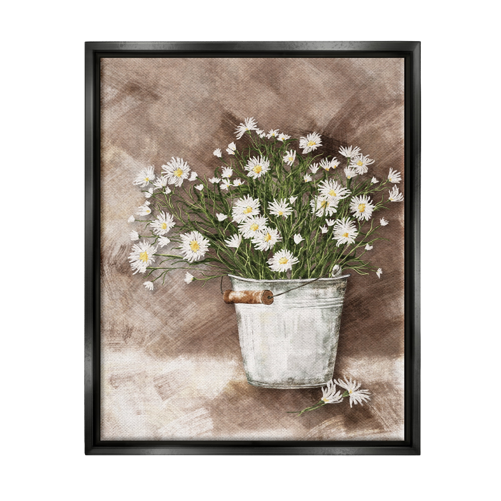 Stupell Industries Daisies in Country Bucket Botanical & Floral Painting Black Floater Framed Art Print Wall Art, 17 x 21