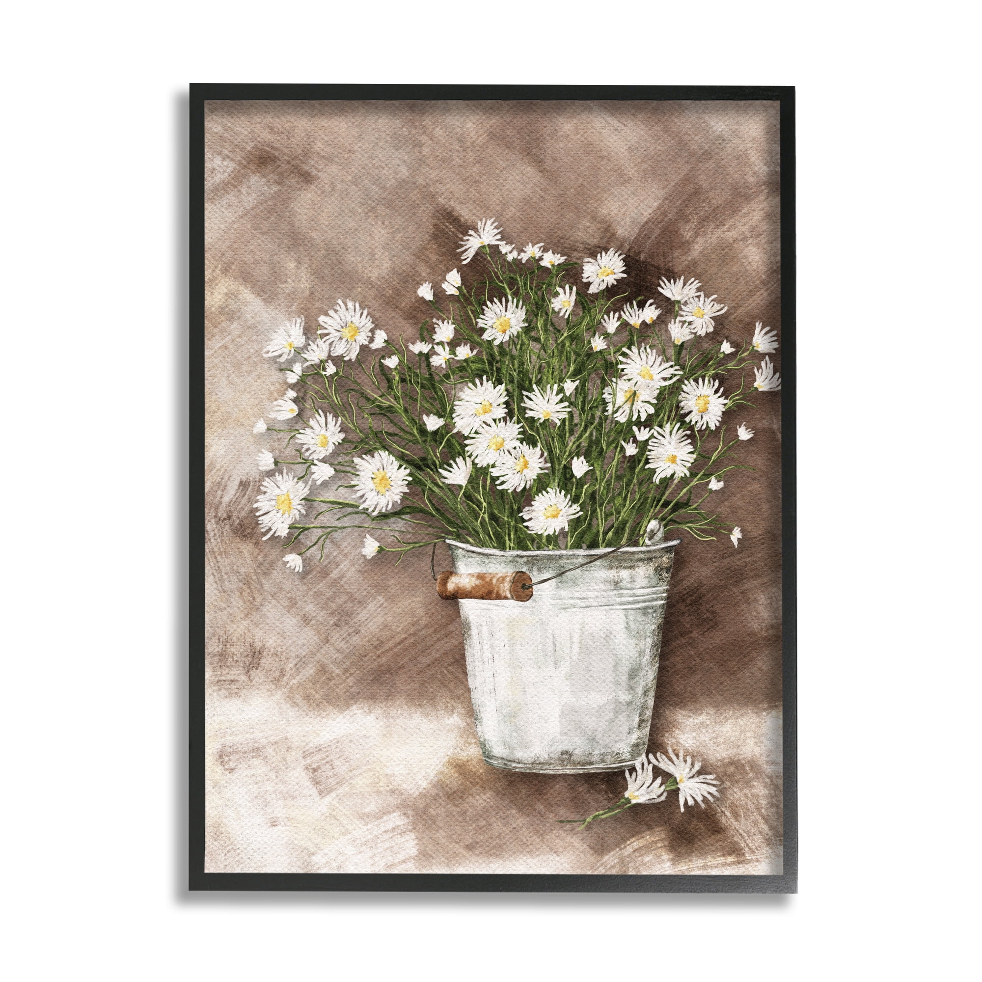 Stupell Industries Daisies in Country Bucket Botanical & Floral Painting Black Framed Art Print Wall Art, 11 x 14
