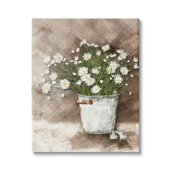 Stupell Industries Daisies in Country Bucket Botanical & Floral Painting Gallery Wrapped Canvas Print Wall Art, 36 x 48