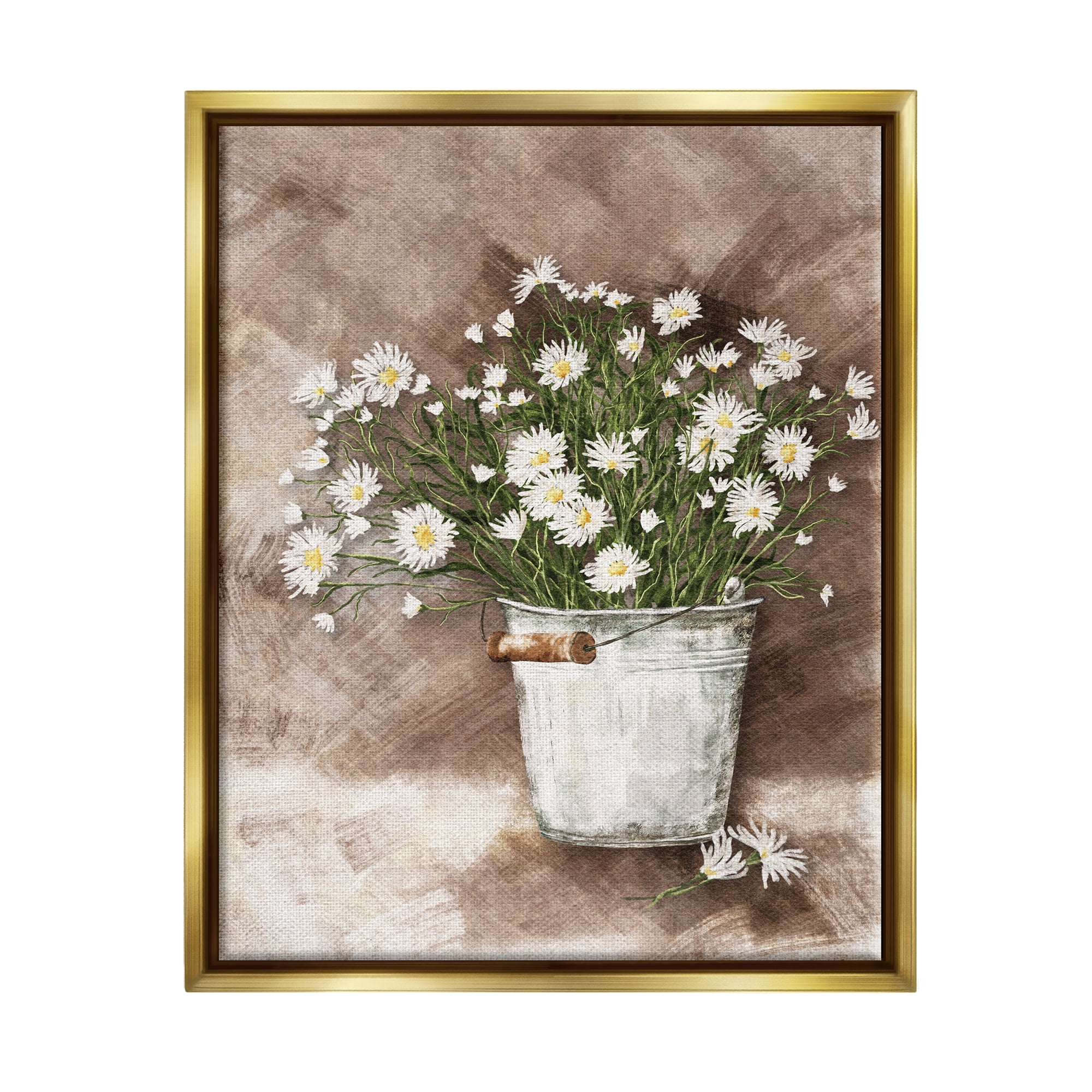 Stupell Industries Daisies in Country Bucket Botanical & Floral Painting Gold Floater Framed Art Print Wall Art, 25 x 31