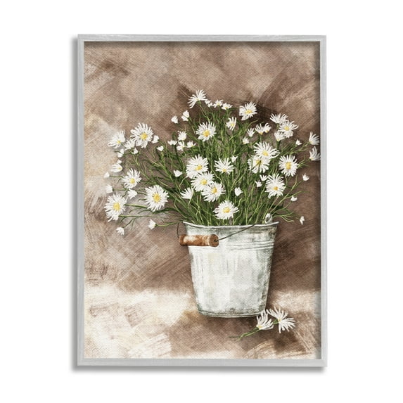 Stupell Industries Daisies in Country Bucket Botanical & Floral Painting Gray Framed Art Print Wall Art, 16 x 20