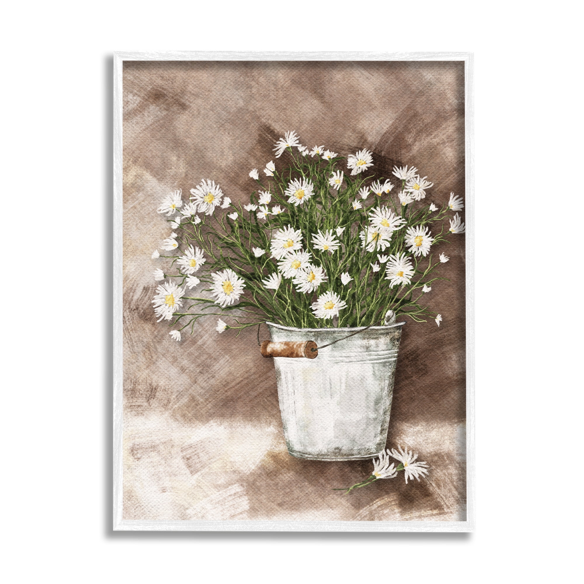 Stupell Industries Daisies in Country Bucket Botanical & Floral Painting White Framed Art Print Wall Art, 16 x 20