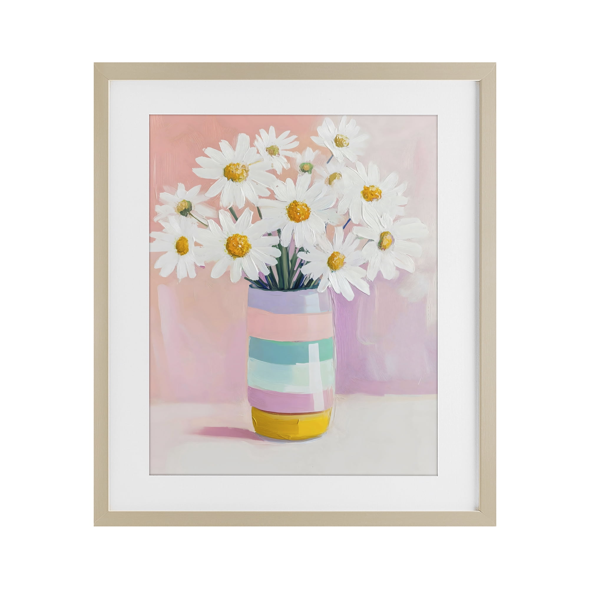 Stupell Industries Daisies in Striped Vase Birch Framed Print Under Glass, design by The Prints Vibe