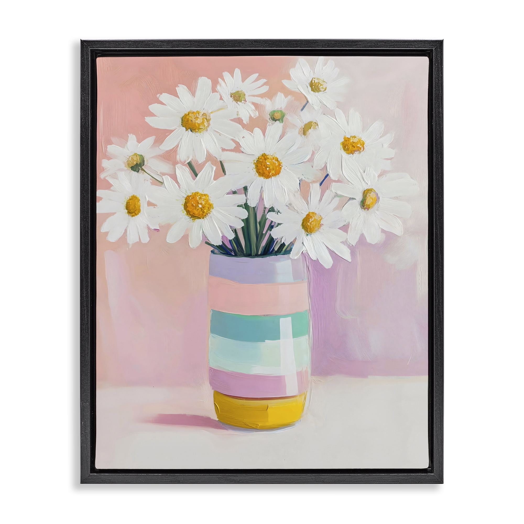 Stupell Industries Daisies in Striped Vase Black Framed Floater Canvas Wall Art, design by The Prints Vibe