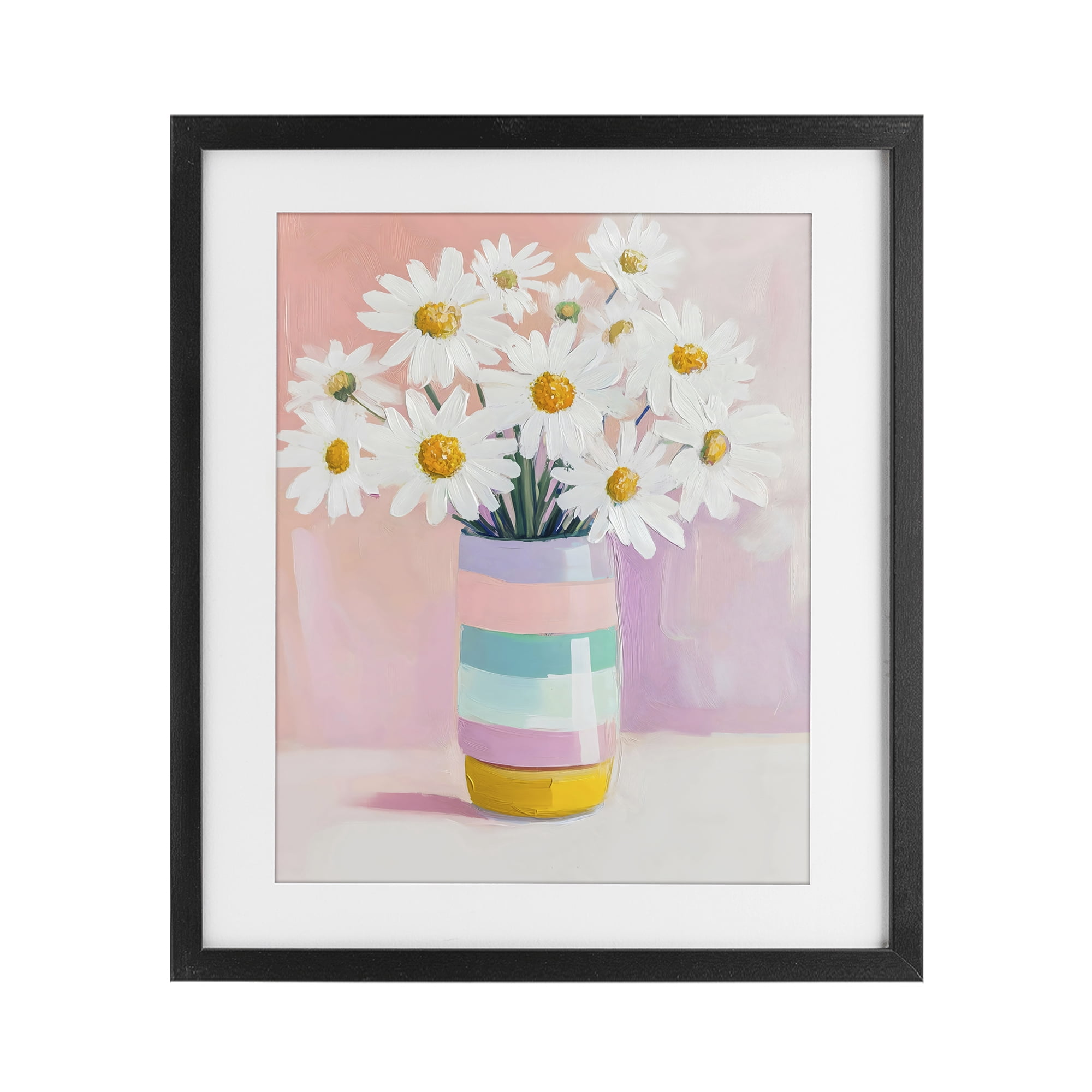 Stupell Industries Daisies in Striped Vase Black Framed Print Under Glass, design by The Prints Vibe