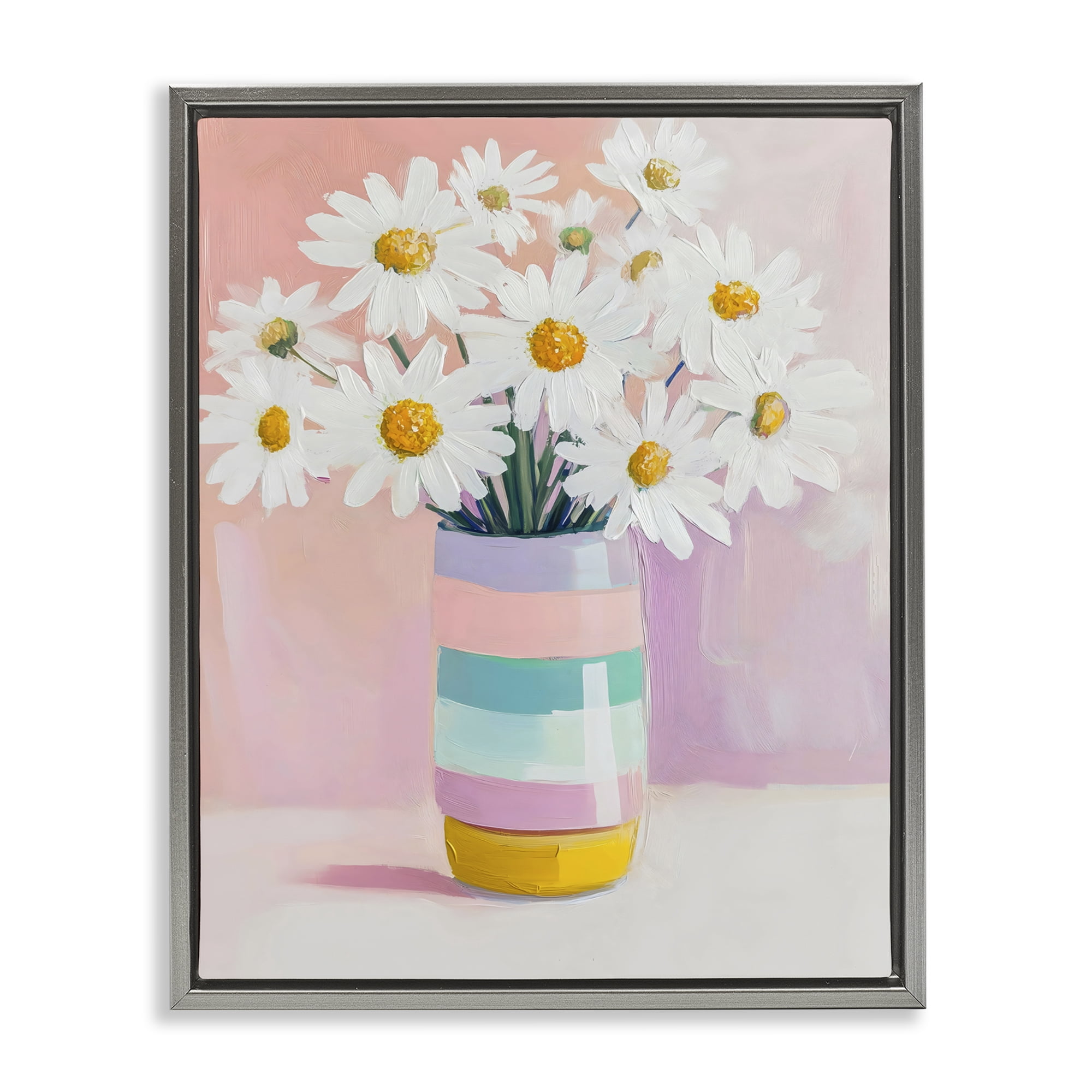 Stupell Industries Daisies in Striped Vase Gray Framed Floater Canvas Wall Art, design by The Prints Vibe