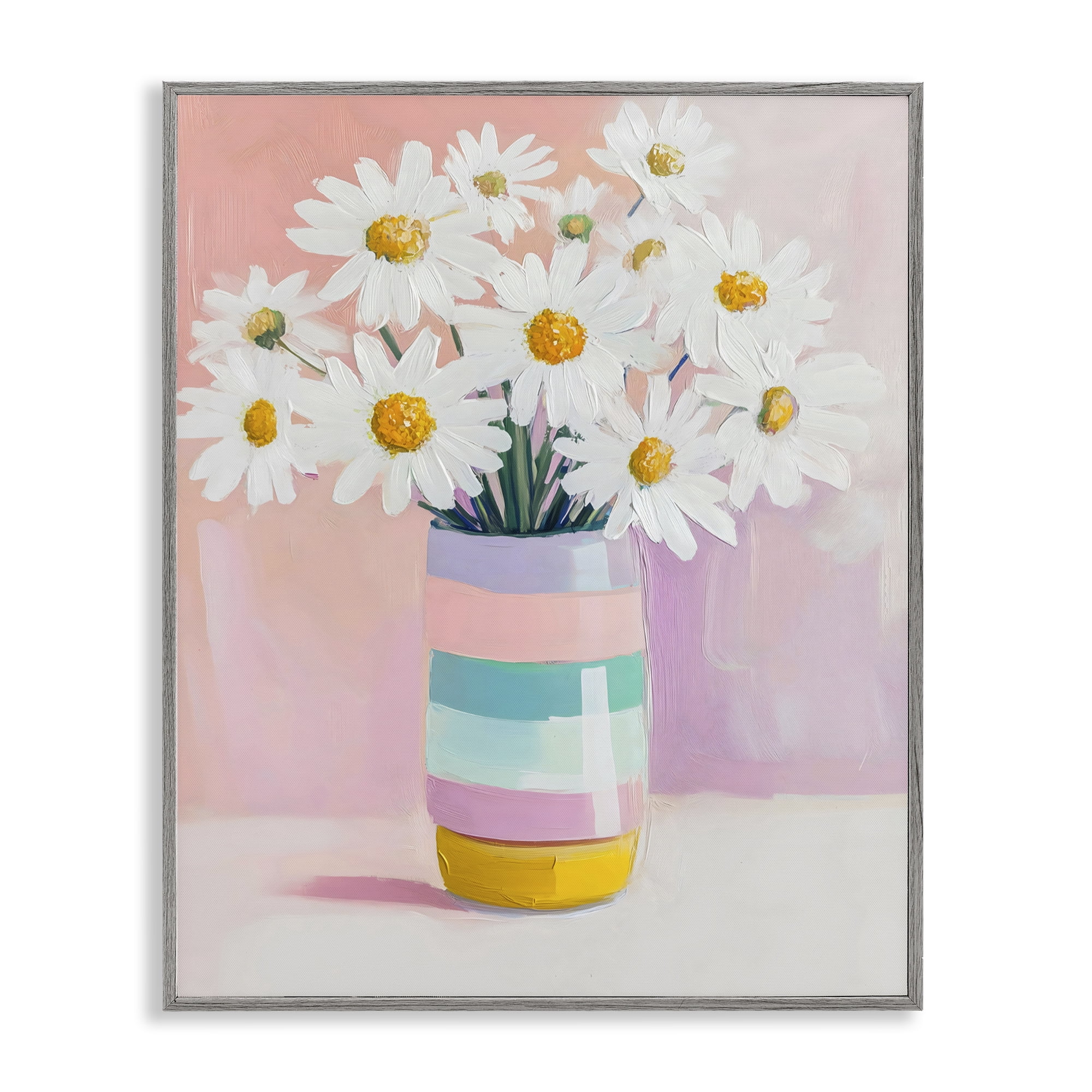 Stupell Industries Daisies in Striped Vase Gray Framed Giclee Art, design by The Prints Vibe