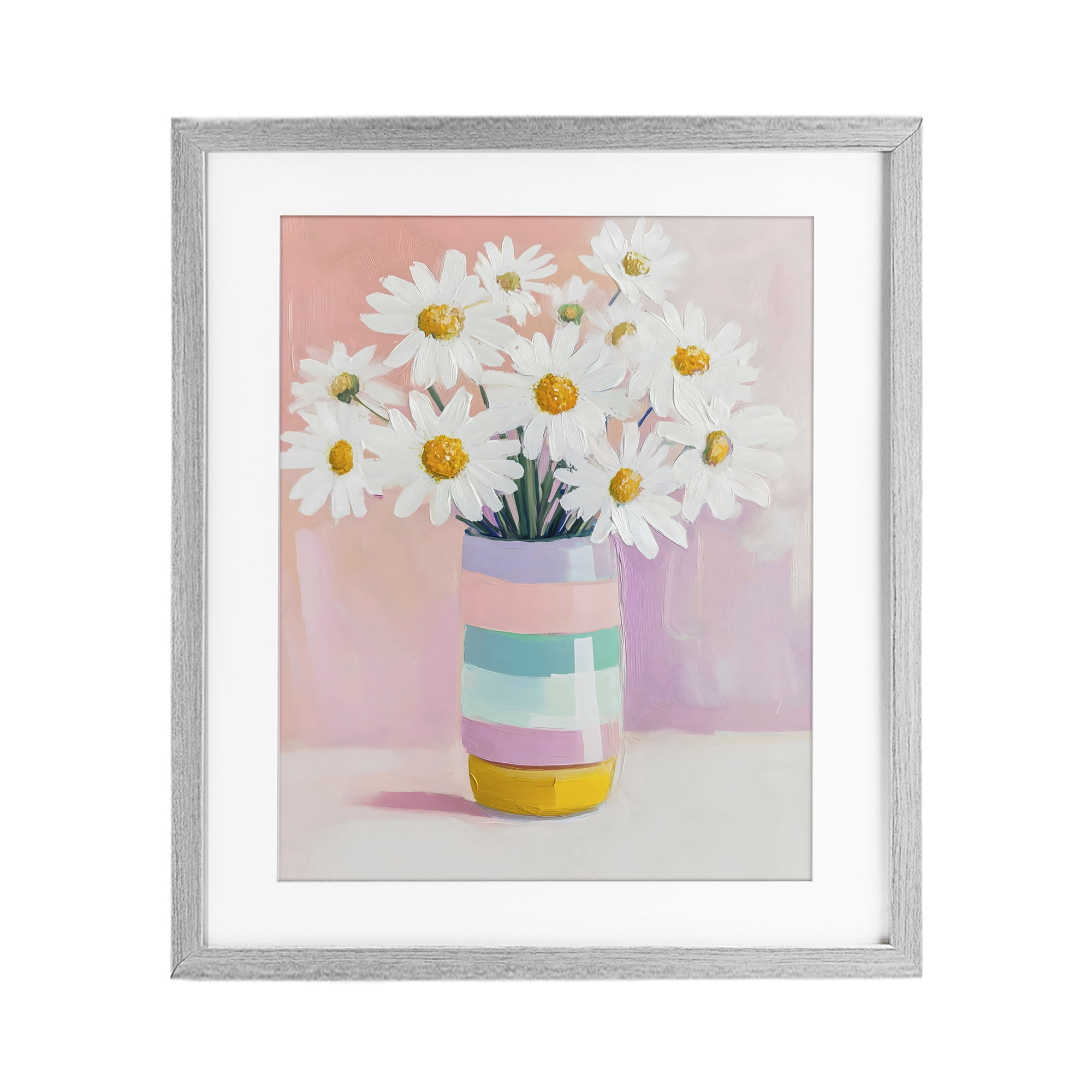 Stupell Industries Daisies in Striped Vase Gray Framed Print Under Glass, design by The Prints Vibe