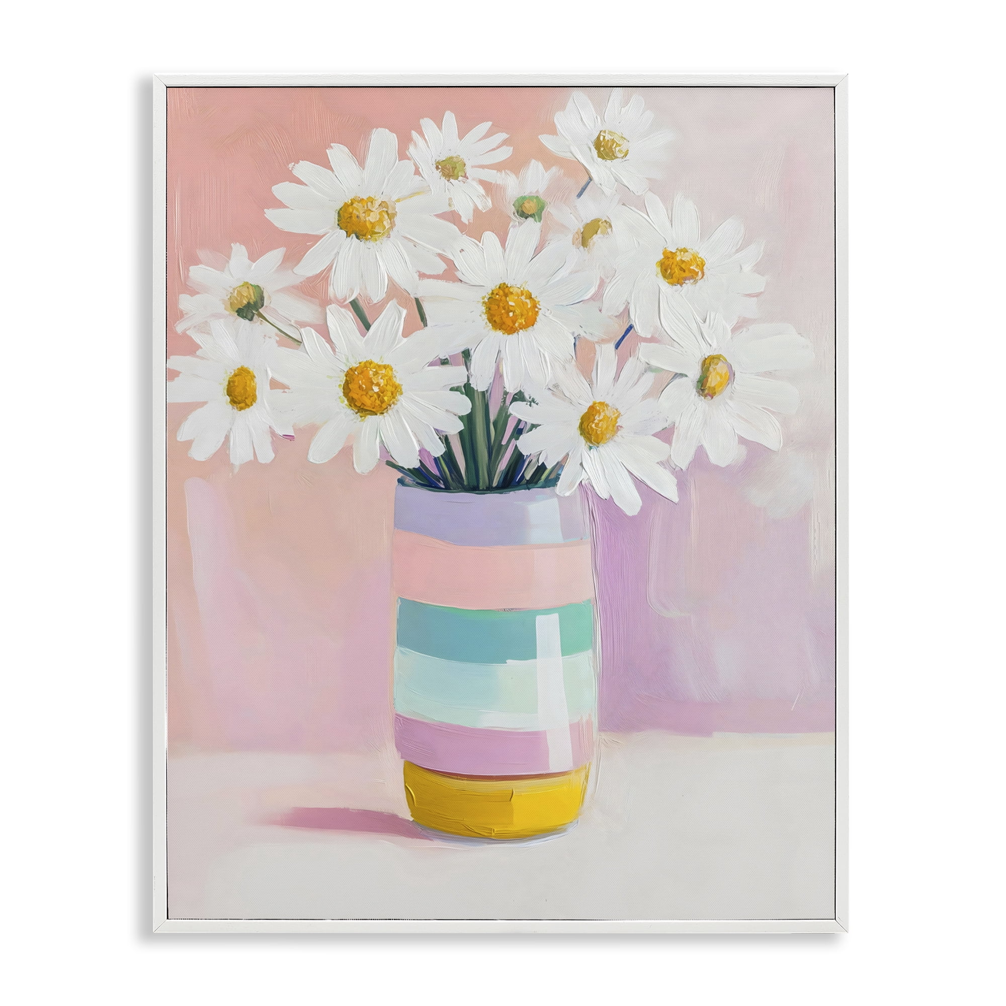Stupell Industries Daisies in Striped Vase White Framed Giclee Art, design by The Prints Vibe