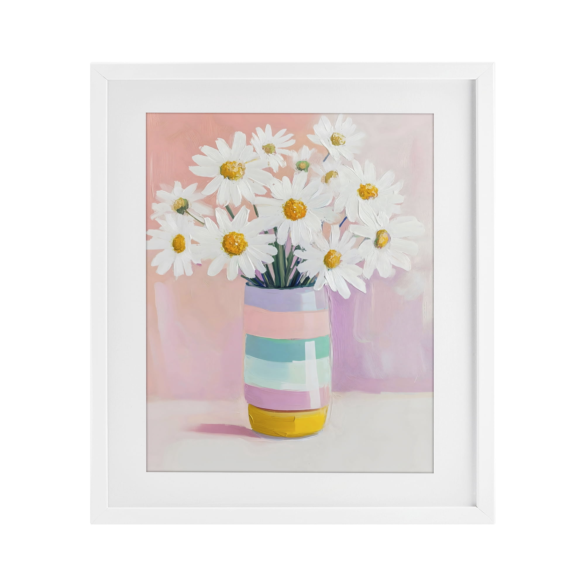 Stupell Industries Daisies in Striped Vase White Framed Print Under Glass, design by The Prints Vibe