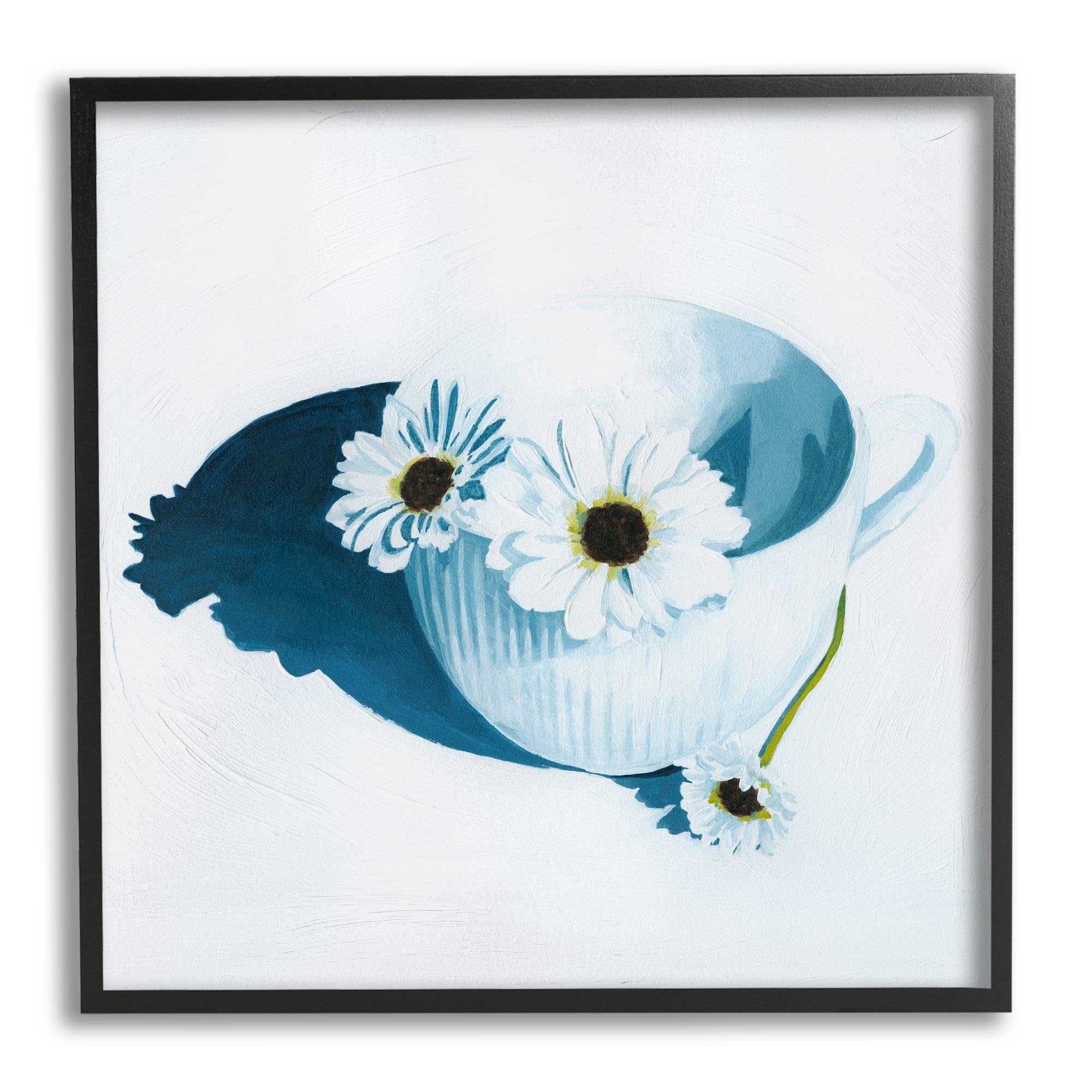 Stupell Industries Daisies in Teacup Painting Botanical & Floral Painting Black Framed Art Print Wall Art, 24 x 24