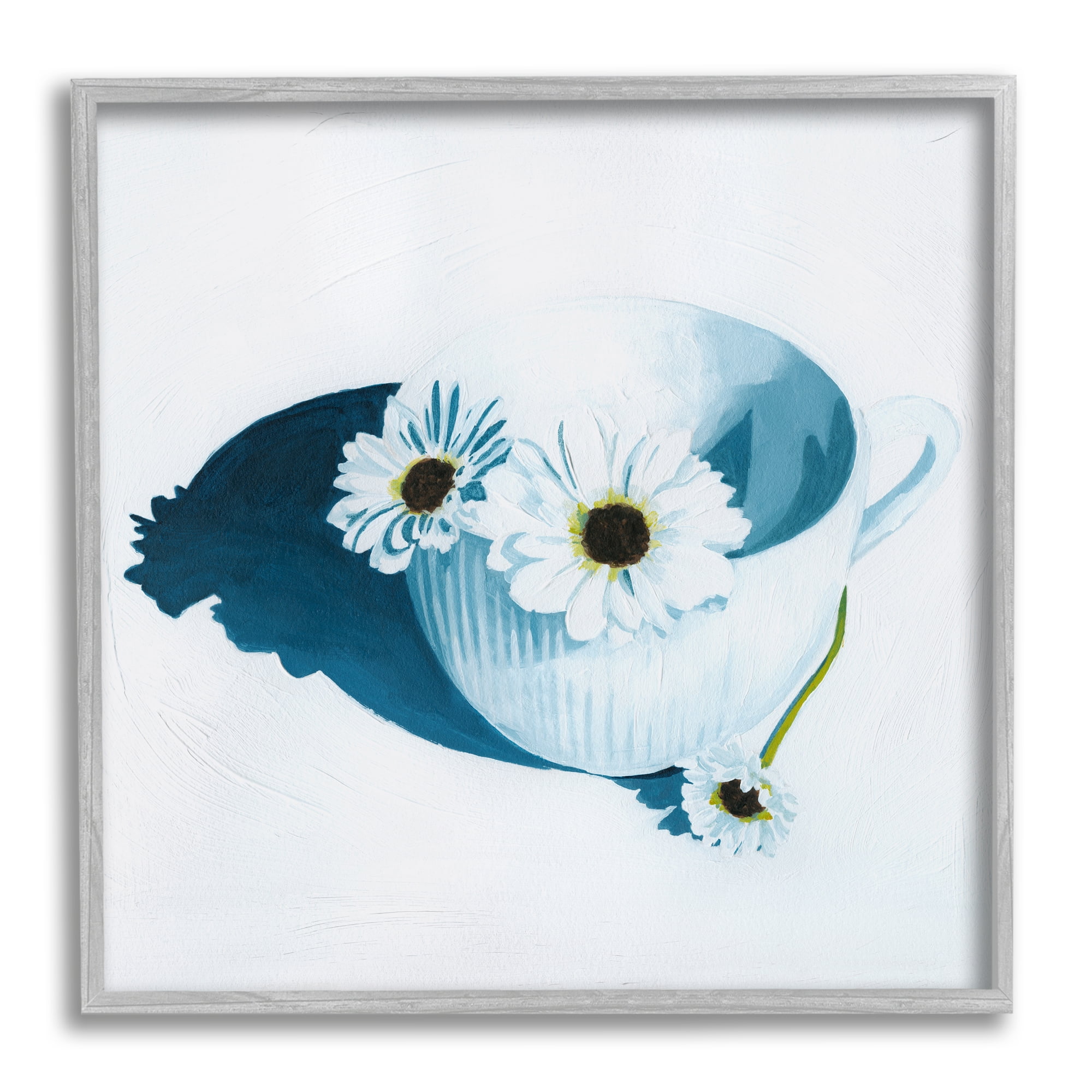 Stupell Industries Daisies in Teacup Painting Botanical & Floral Painting Gray Framed Art Print Wall Art, 17 x 17