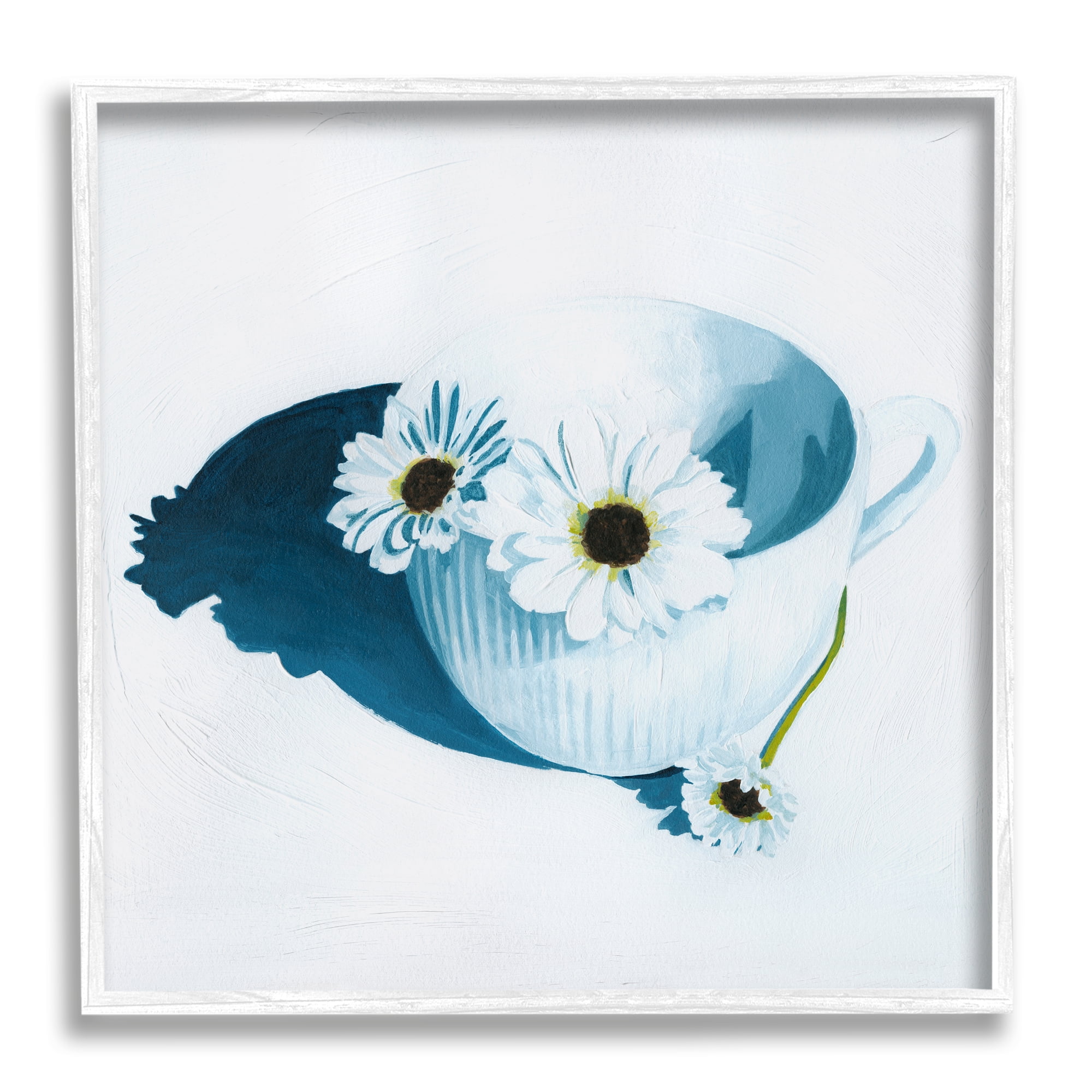 Stupell Industries Daisies in Teacup Painting Botanical & Floral Painting White Framed Art Print Wall Art, 17 x 17