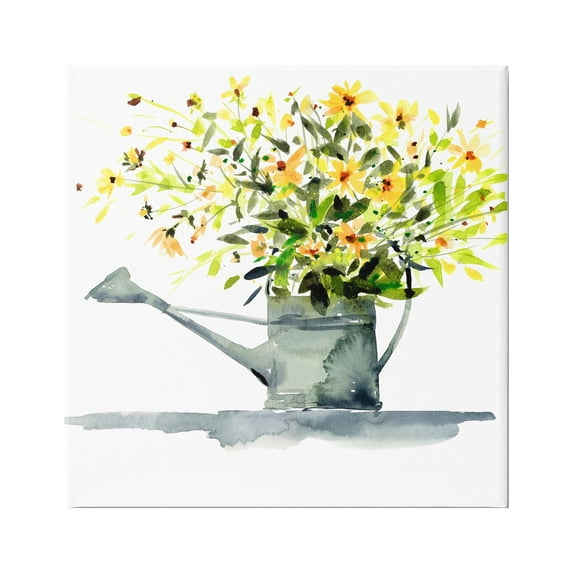 Stupell Industries Daisies in Watering Can Botanical & Floral Painting Gallery Wrapped Canvas Print Wall Art, 24 x 24