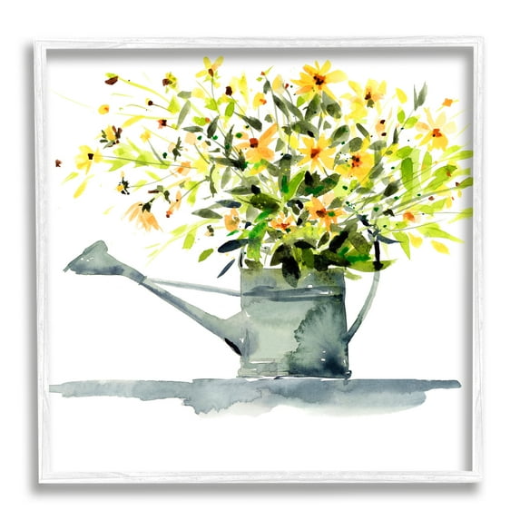 Stupell Industries Daisies in Watering Can Botanical & Floral Painting White Framed Art Print Wall Art, 12 x 12