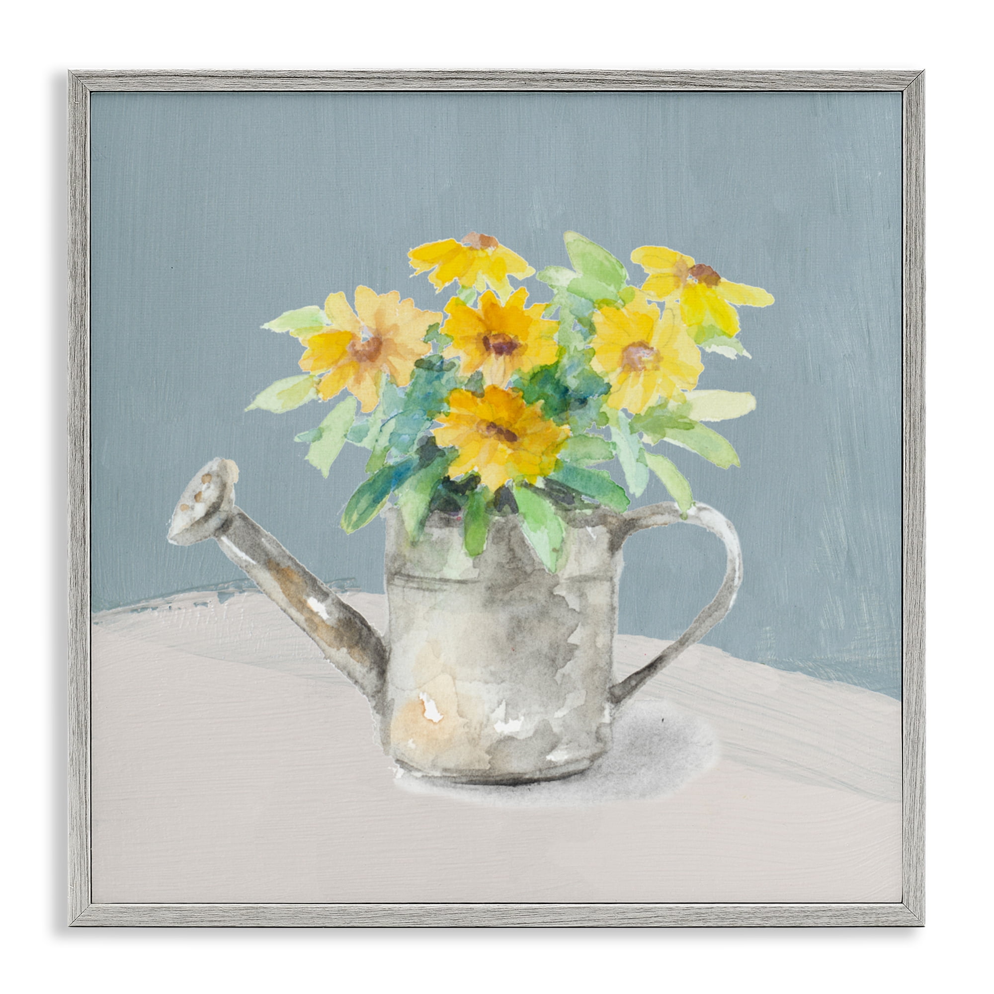 Stupell Industries Daisies in Watering Can Gray Framed Giclee Art, design by Lanie Loreth