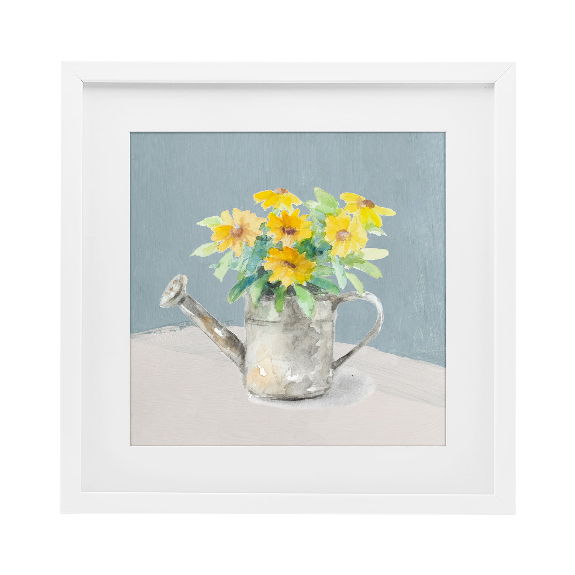 Stupell Industries Daisies in Watering Can White Framed Print Under Glass, design by Lanie Loreth