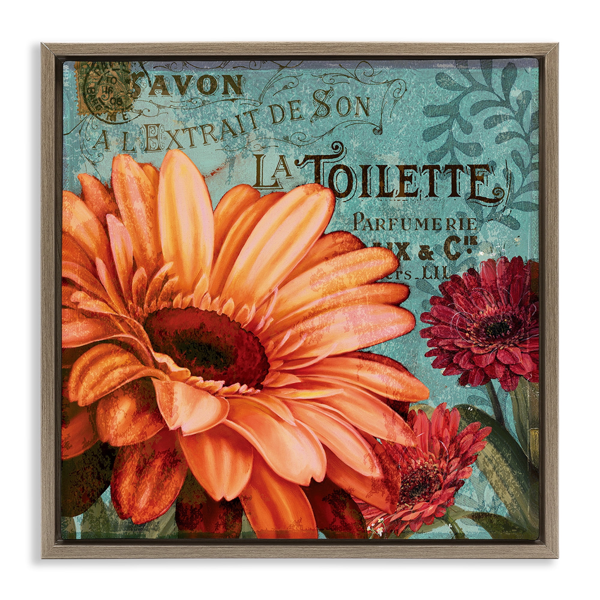 Stupell Industries Daisies with Antique French Backdrop Botanical & Floral Painting Brown Floater Framed Canvas Art Print Wall Art, 18 x 18