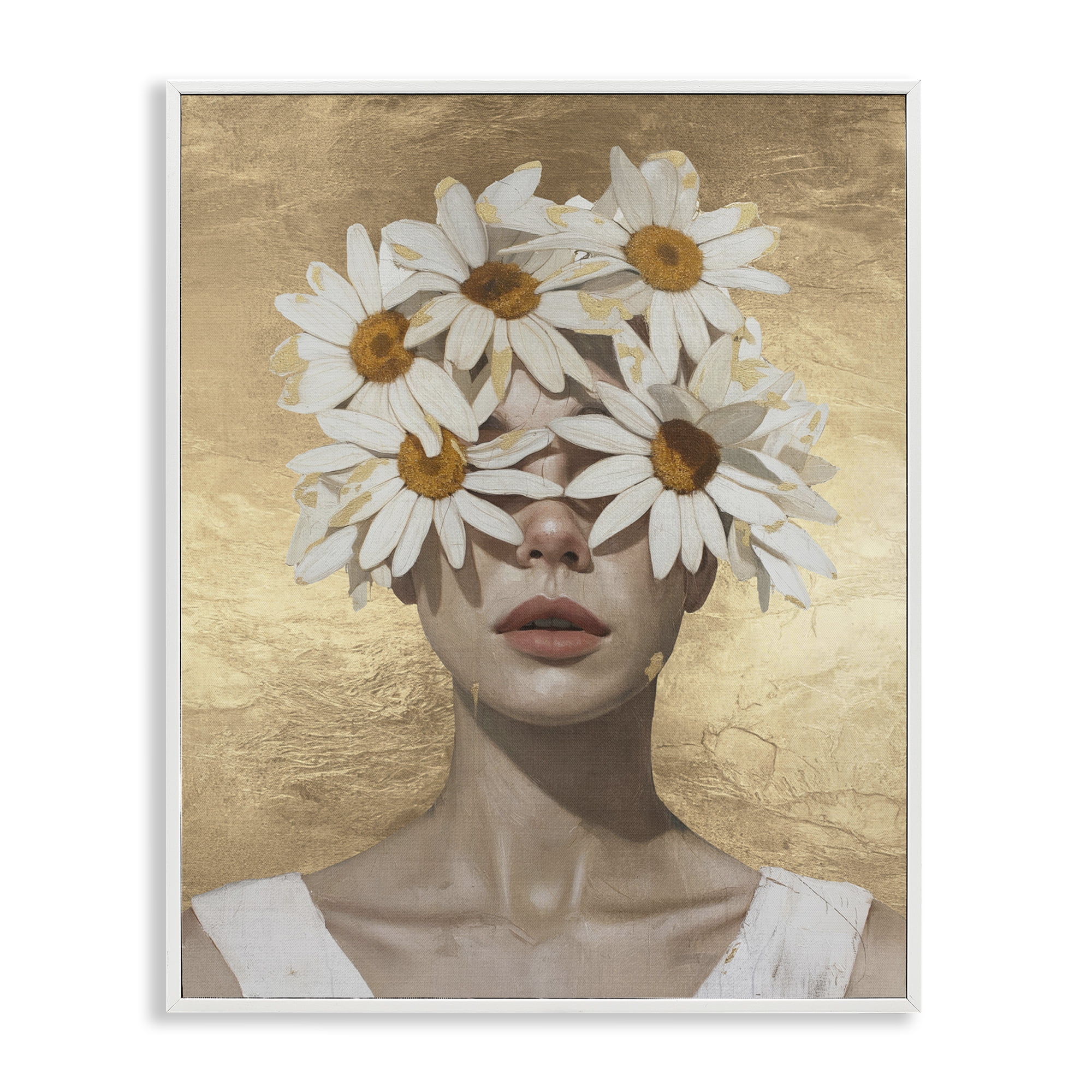 Stupell Industries Daisy Adorned Woman People Painting White Framed Art Print Wall Art, 24 x 30
