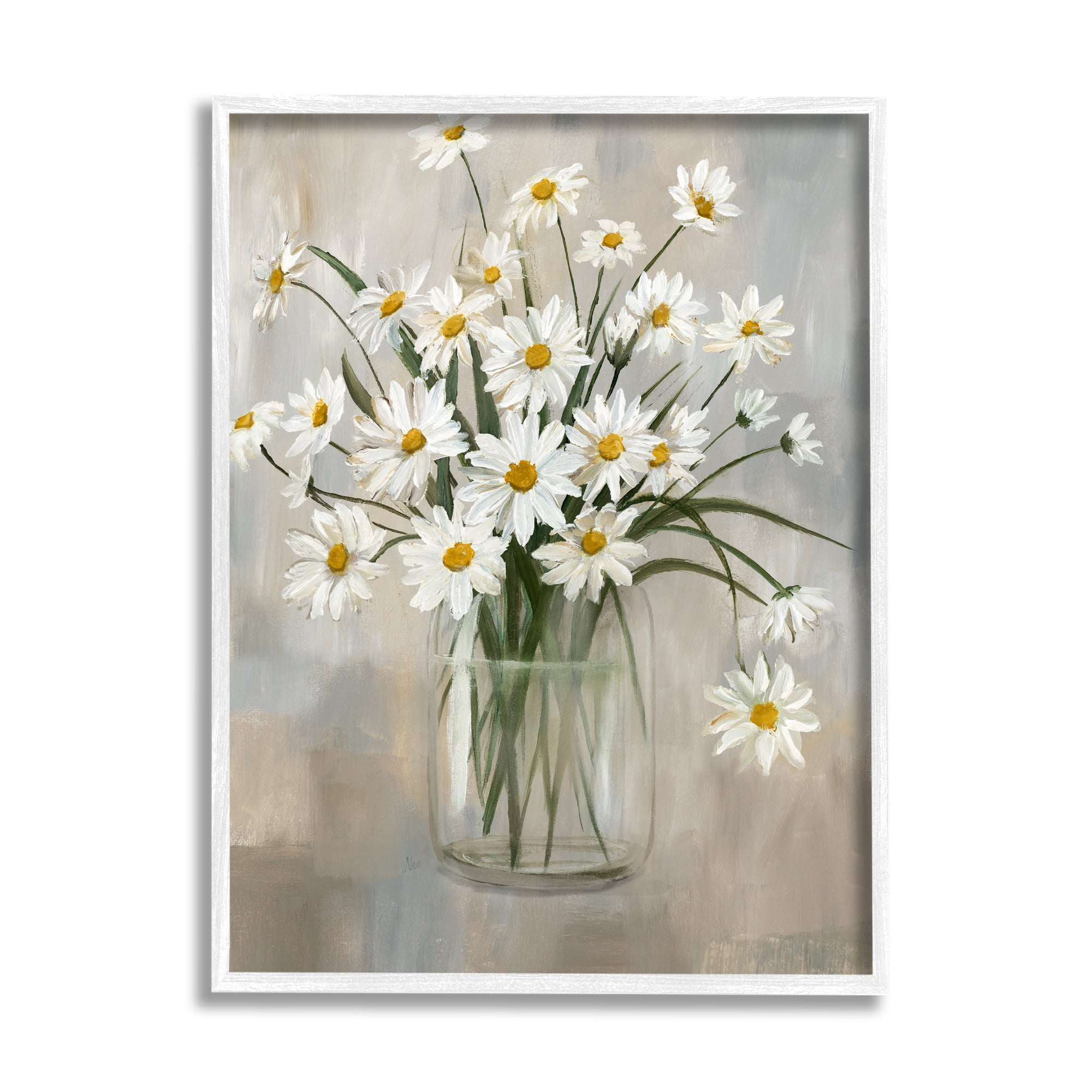 White Framed Daisy Bloom Bouquet Abstract Canvas Print, 24 x 30