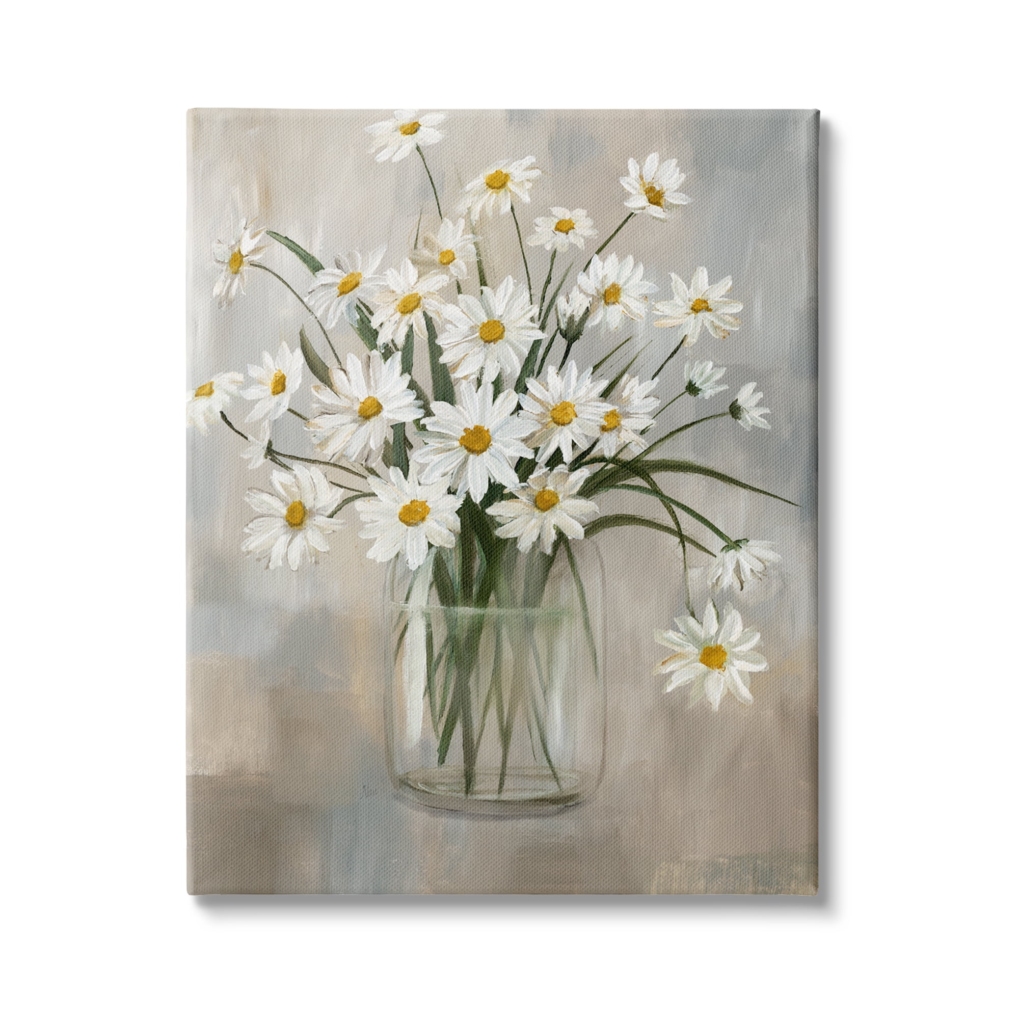 Large White Daisy Bloom Bouquet Abstract Canvas Wall Art