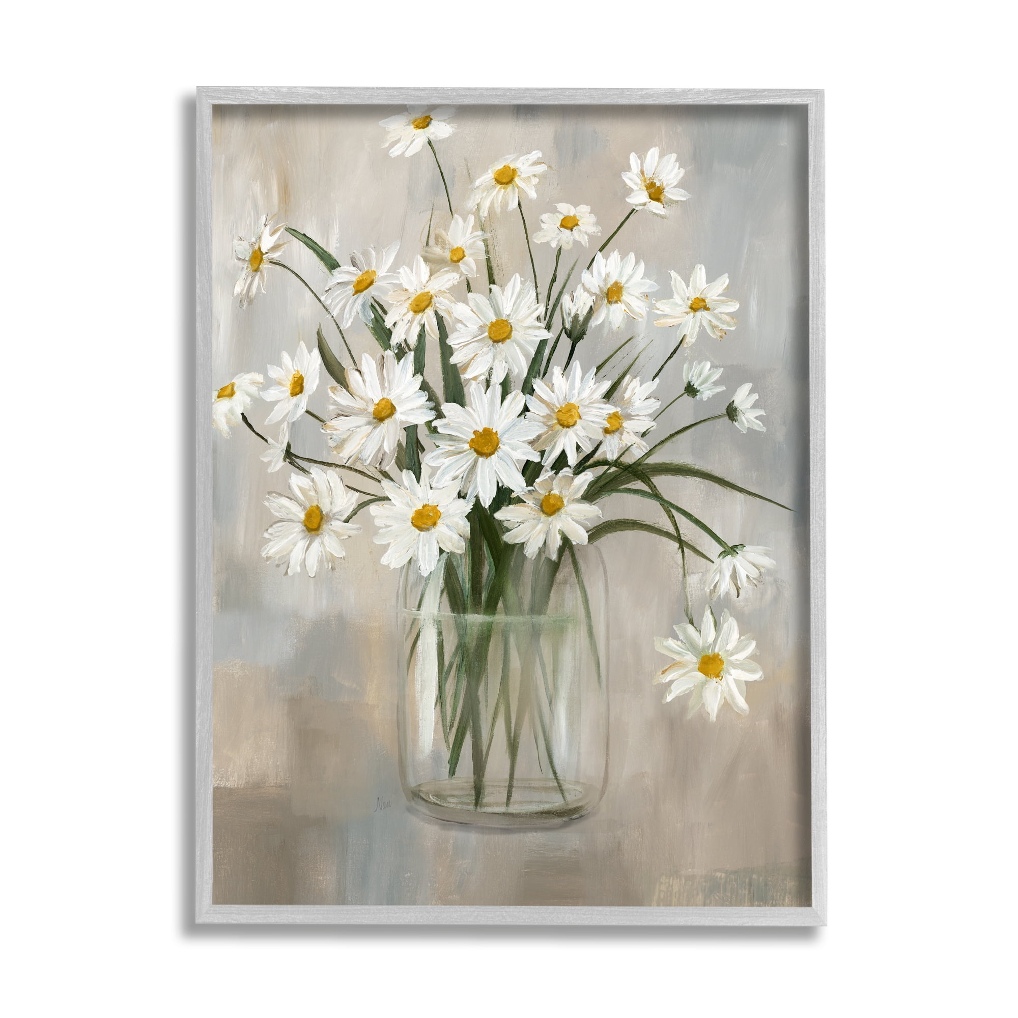 Gray Framed Daisy Bloom Bouquet Abstract Canvas Print, 16 x 20