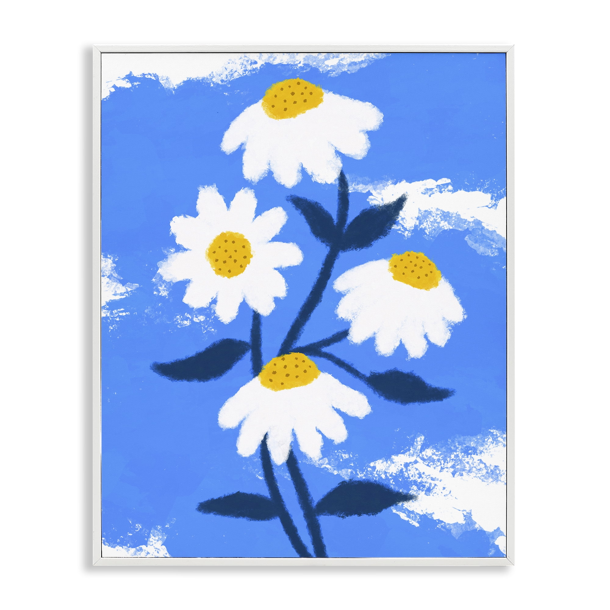 Stupell Industries Daisy Bloom with Clouds Plants & Flowers Painting White Framed Art Print Wall Art, 24 x 30