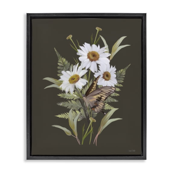 Stupell Industries French Country Daisy Bouquet with Swallowtail Black Floating Frame Canvas Art, 17 x 21, by House Fenway