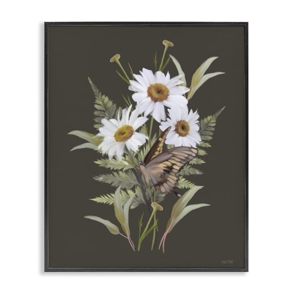 Stupell Industries French Country Daisy Bouquet with Swallowtail Black Framed Giclee Art, 11 x 14, by House Fenway