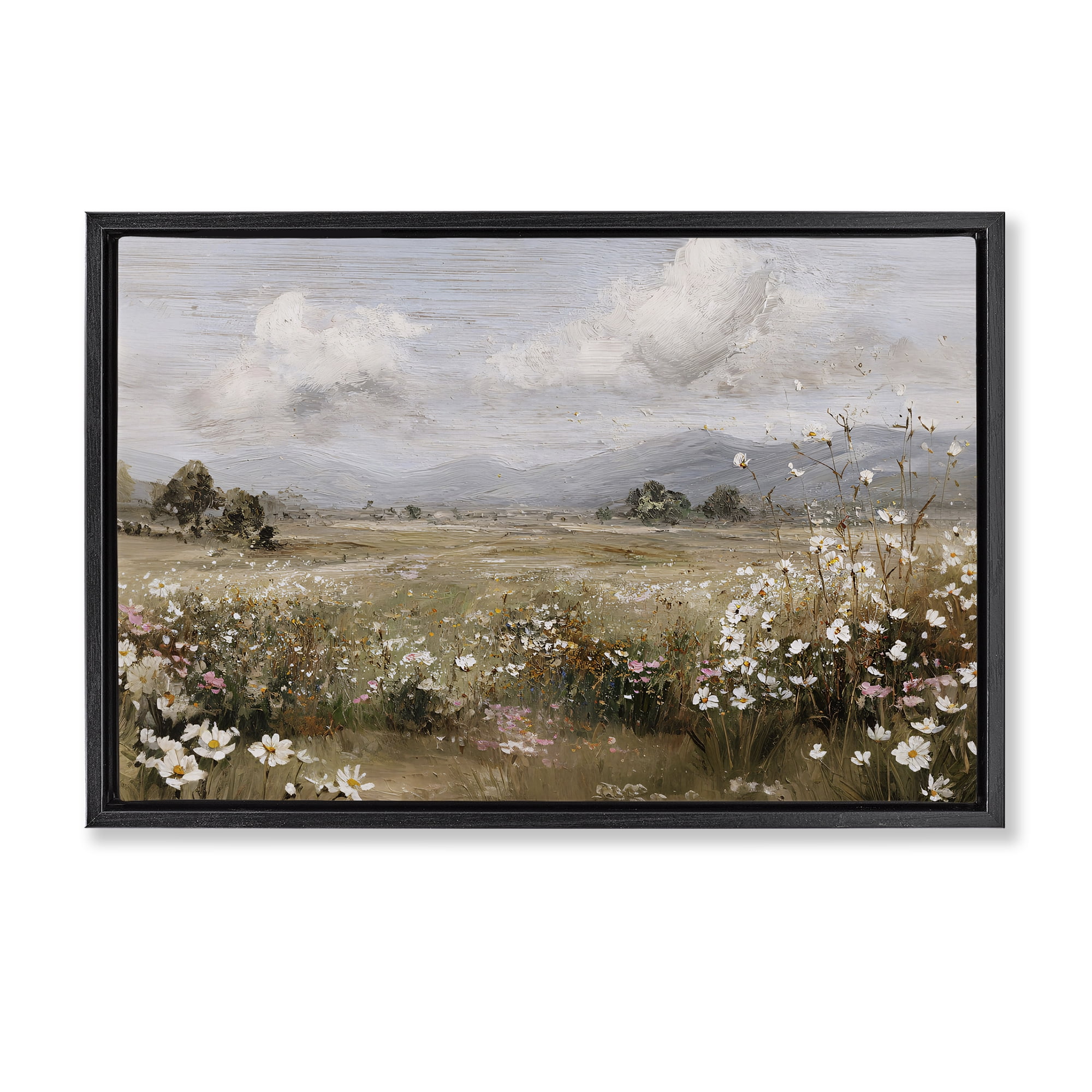 Stupell Industries Daisy Clusters in Field Black Framed Floater Canvas Wall Art, design by Jacky Ngan