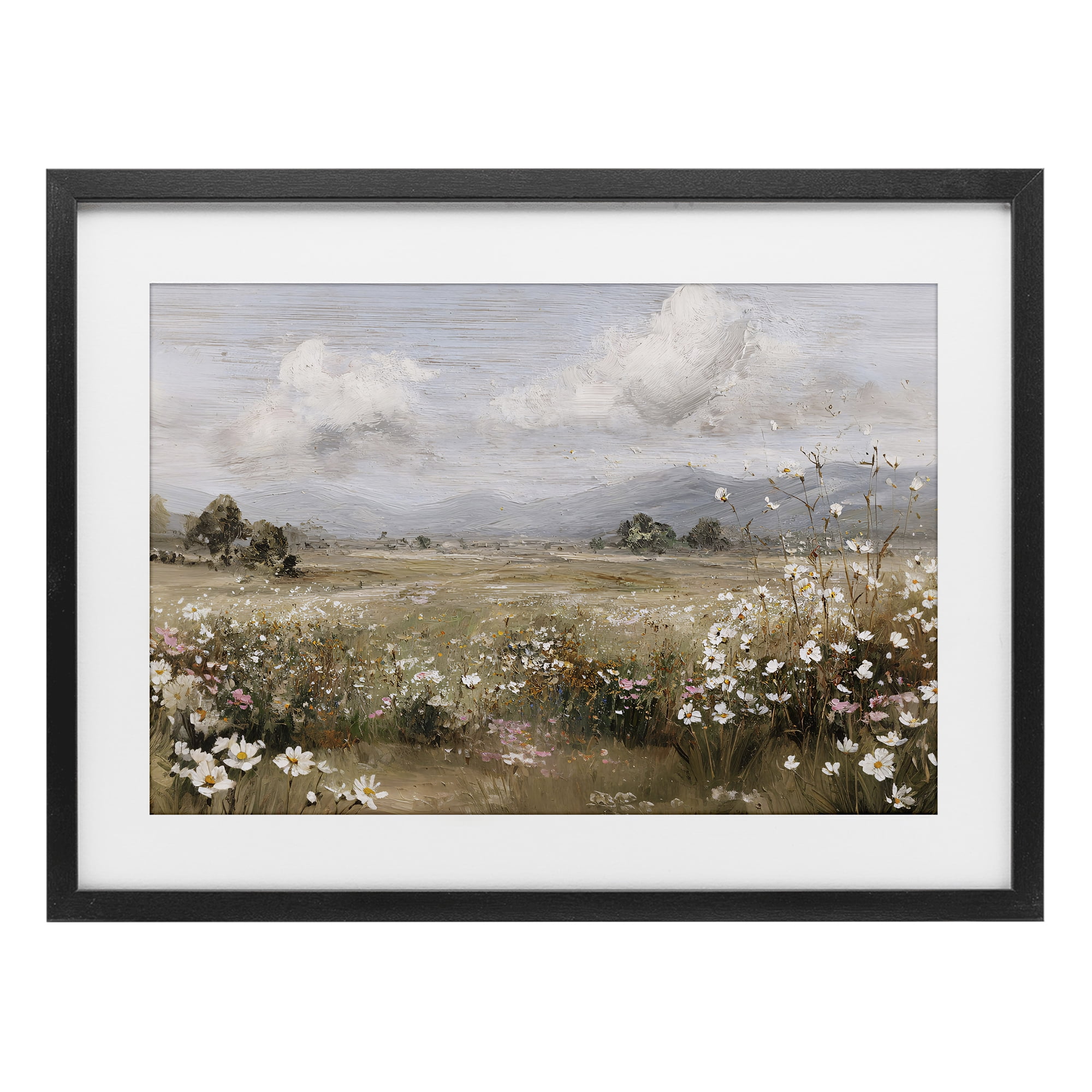 Stupell Industries Daisy Clusters in Field Black Framed Print Under Glass, design by Jacky Ngan