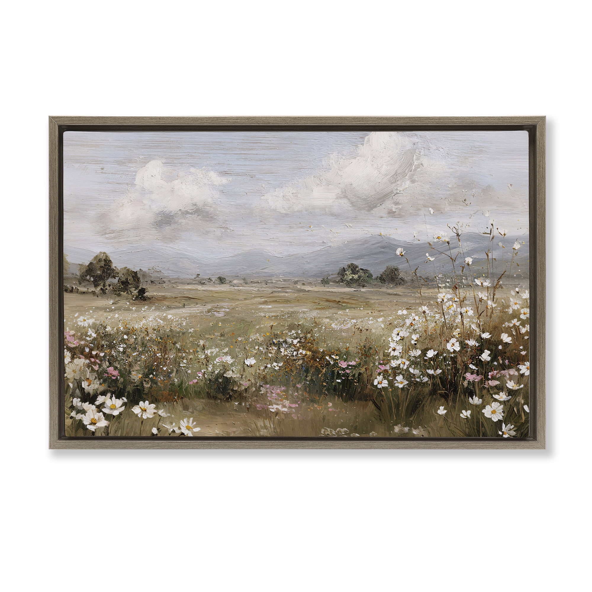 Stupell Industries Daisy Clusters in Field Brown Framed Floater Canvas Wall Art, design by Jacky Ngan
