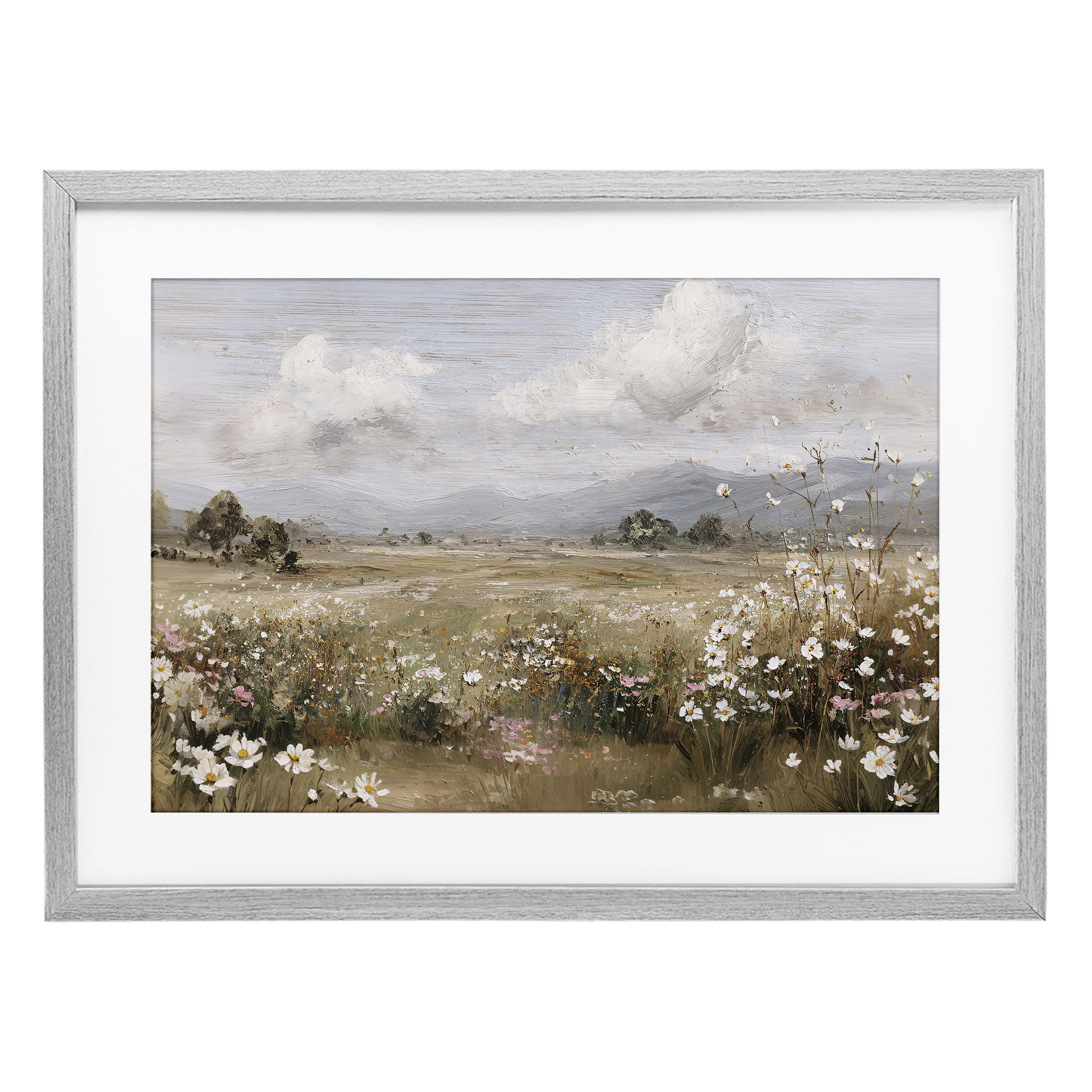 Stupell Industries Daisy Clusters in Field Gray Framed Print Under Glass, design by Jacky Ngan