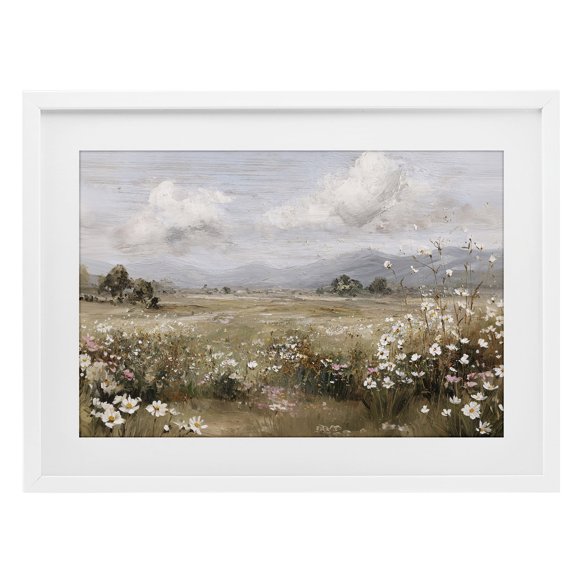 Stupell Industries Daisy Clusters in Field White Framed Print Under Glass, design by Jacky Ngan
