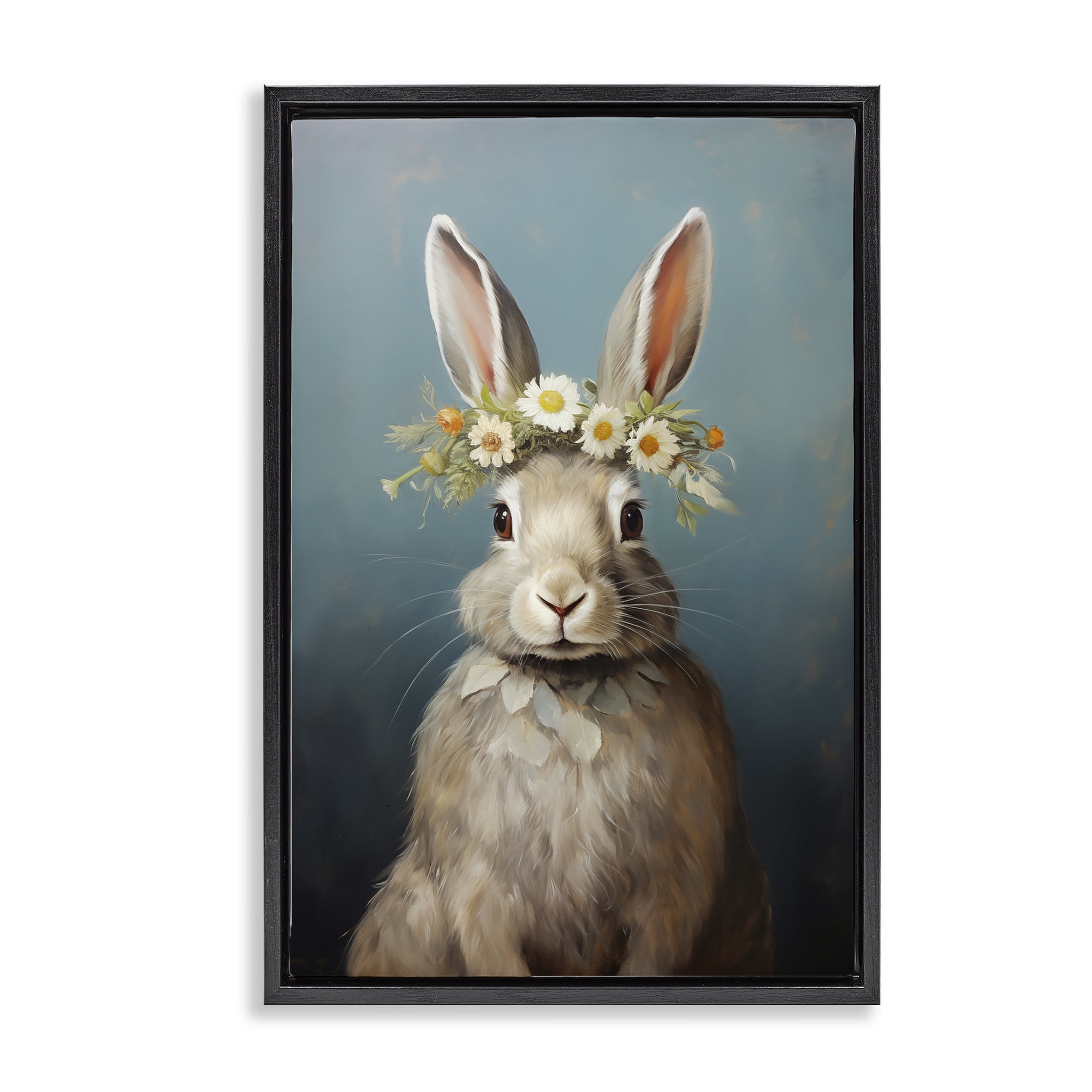 Stupell Industries Daisy Crowned Bunny Portrait Black Framed Floater Canvas Wall Art, design by Heidi Kuntz