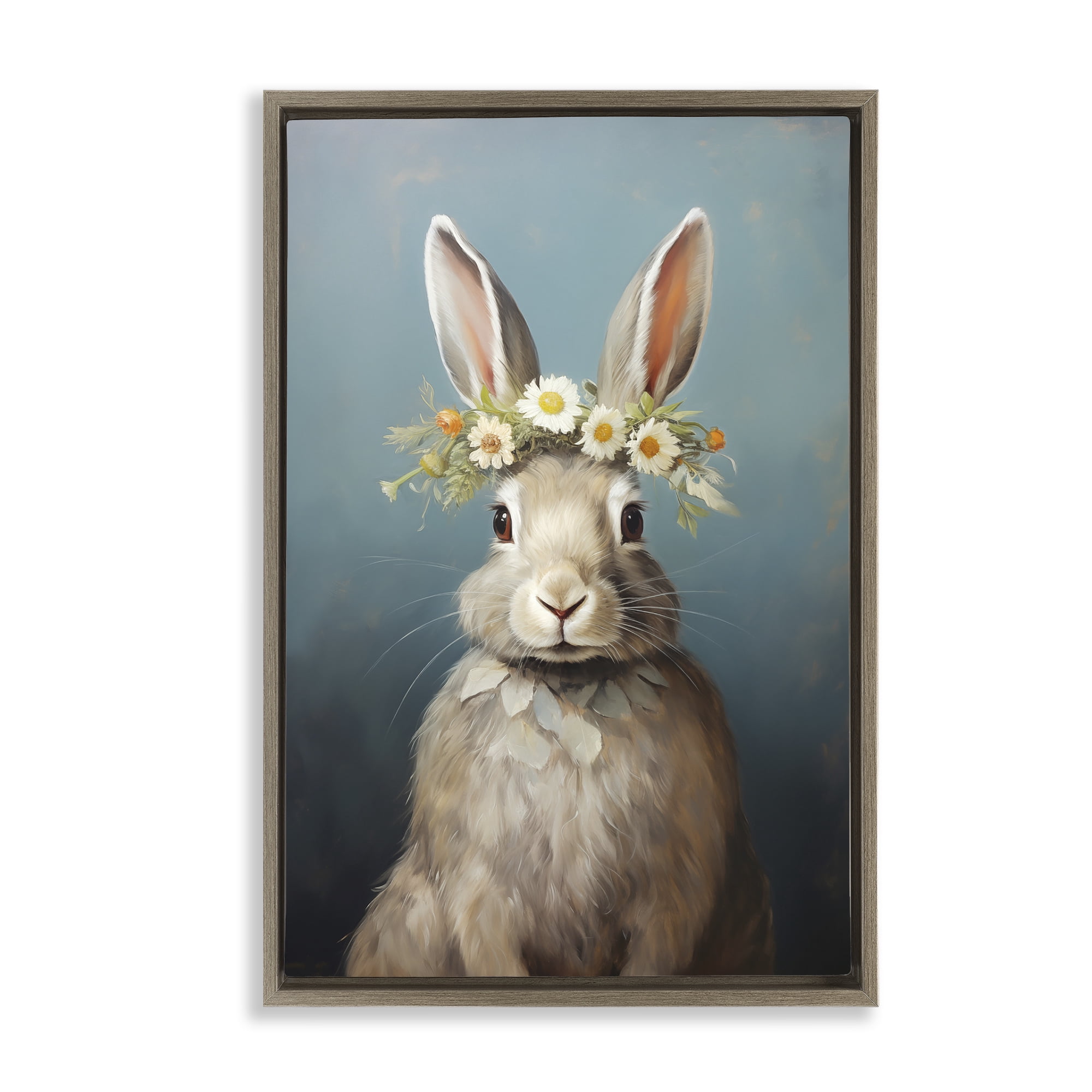 Stupell Industries Daisy Crowned Bunny Portrait Brown Framed Floater Canvas Wall Art, design by Heidi Kuntz