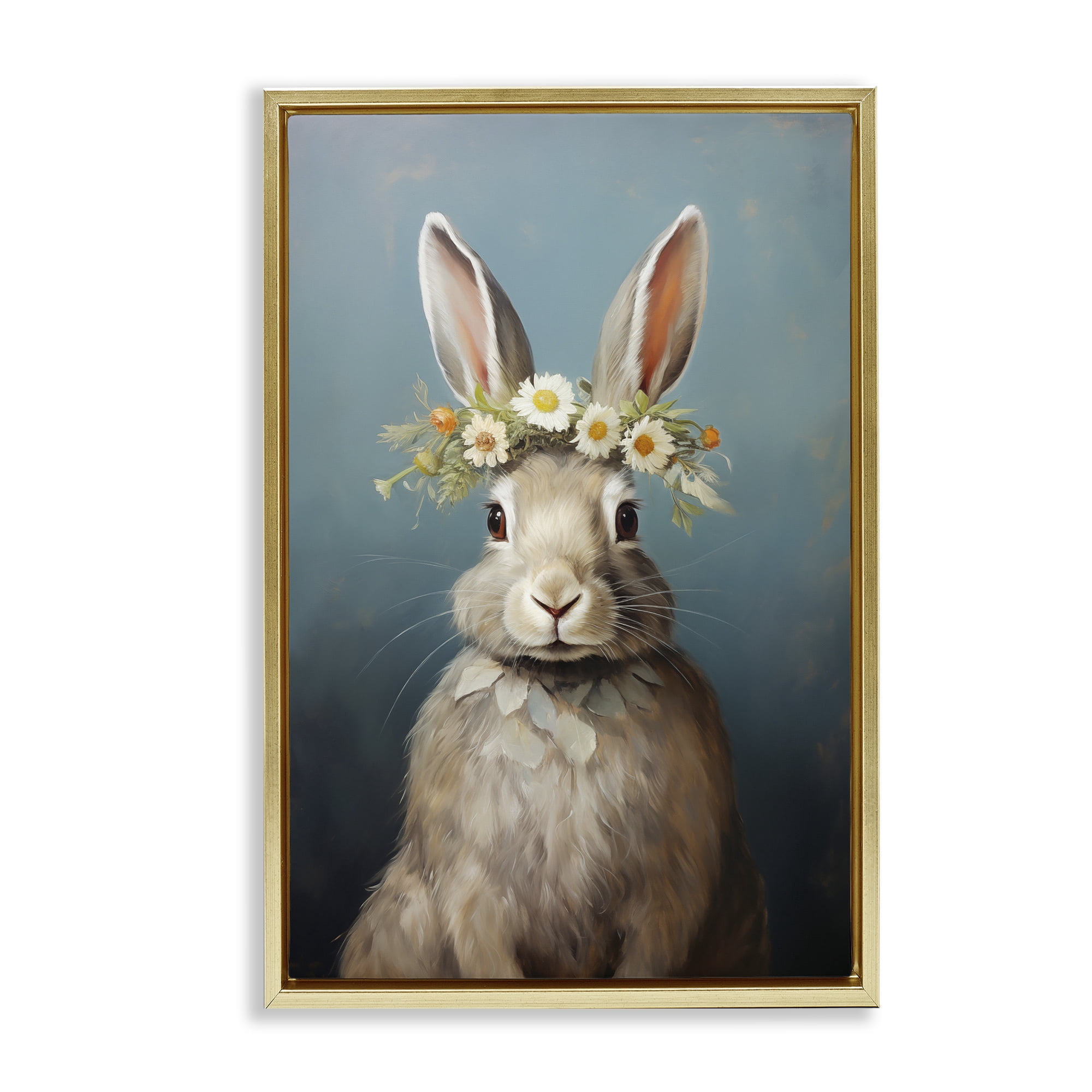 Stupell Industries Daisy Crowned Bunny Portrait Gold Framed Floater Canvas Wall Art, design by Heidi Kuntz