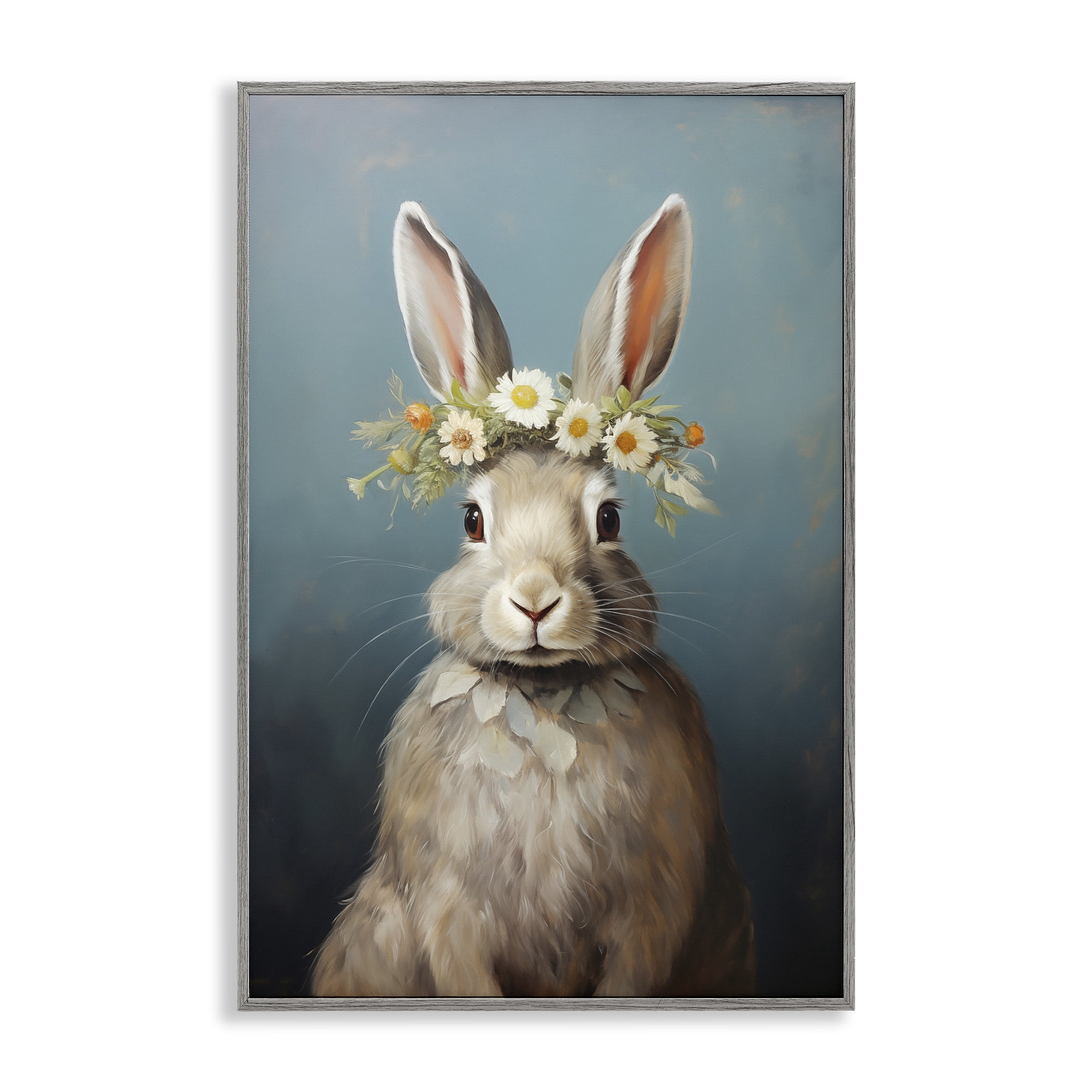 Stupell Industries Daisy Crowned Bunny Portrait Gray Framed Giclee Art, design by Heidi Kuntz