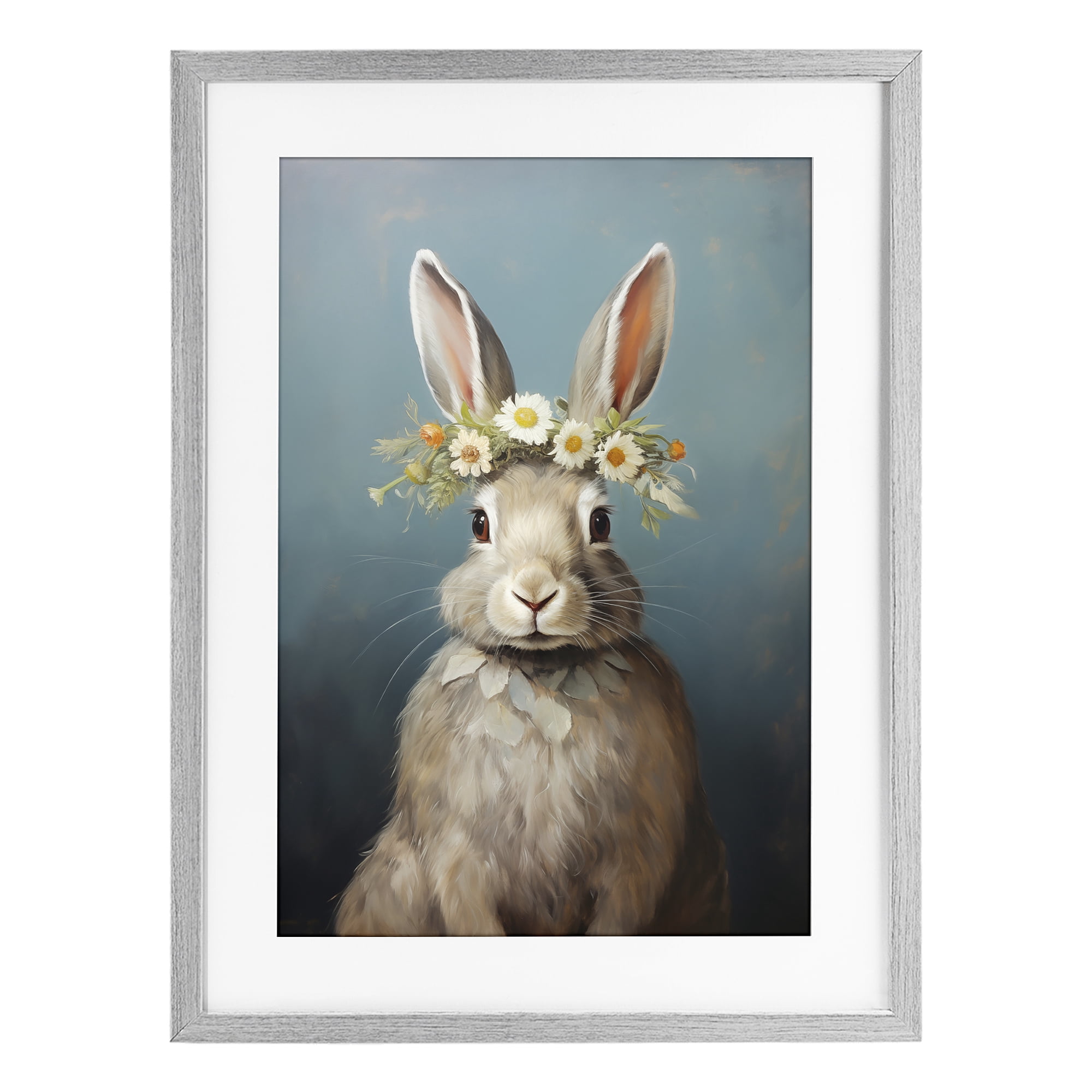 Stupell Industries Daisy Crowned Bunny Portrait Gray Framed Print Under Glass, design by Heidi Kuntz