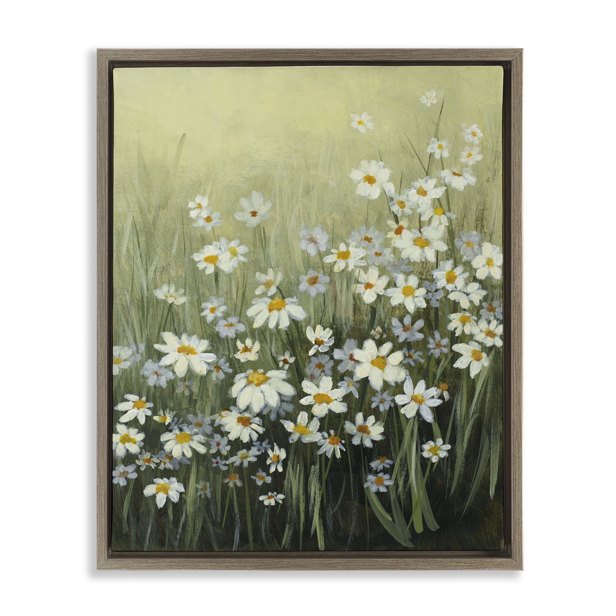 Stupell Industries Daisy Field Garden Plants & Flowers Painting Brown Floater Framed Canvas Art Print Wall Art, 25 x 31