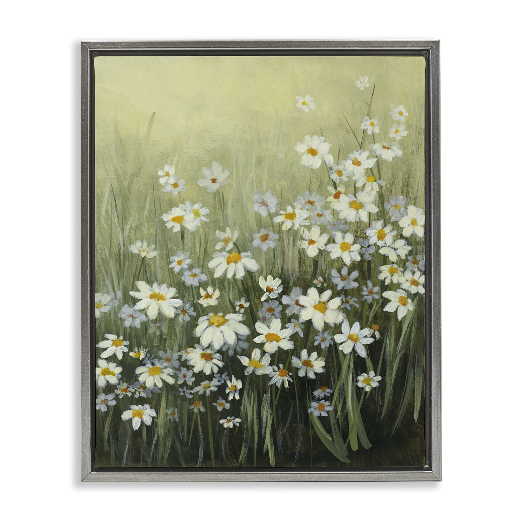 Stupell Industries Daisy Field Garden Plants & Flowers Painting Gray Floater Framed Canvas Art Print Wall Art, 17 x 21