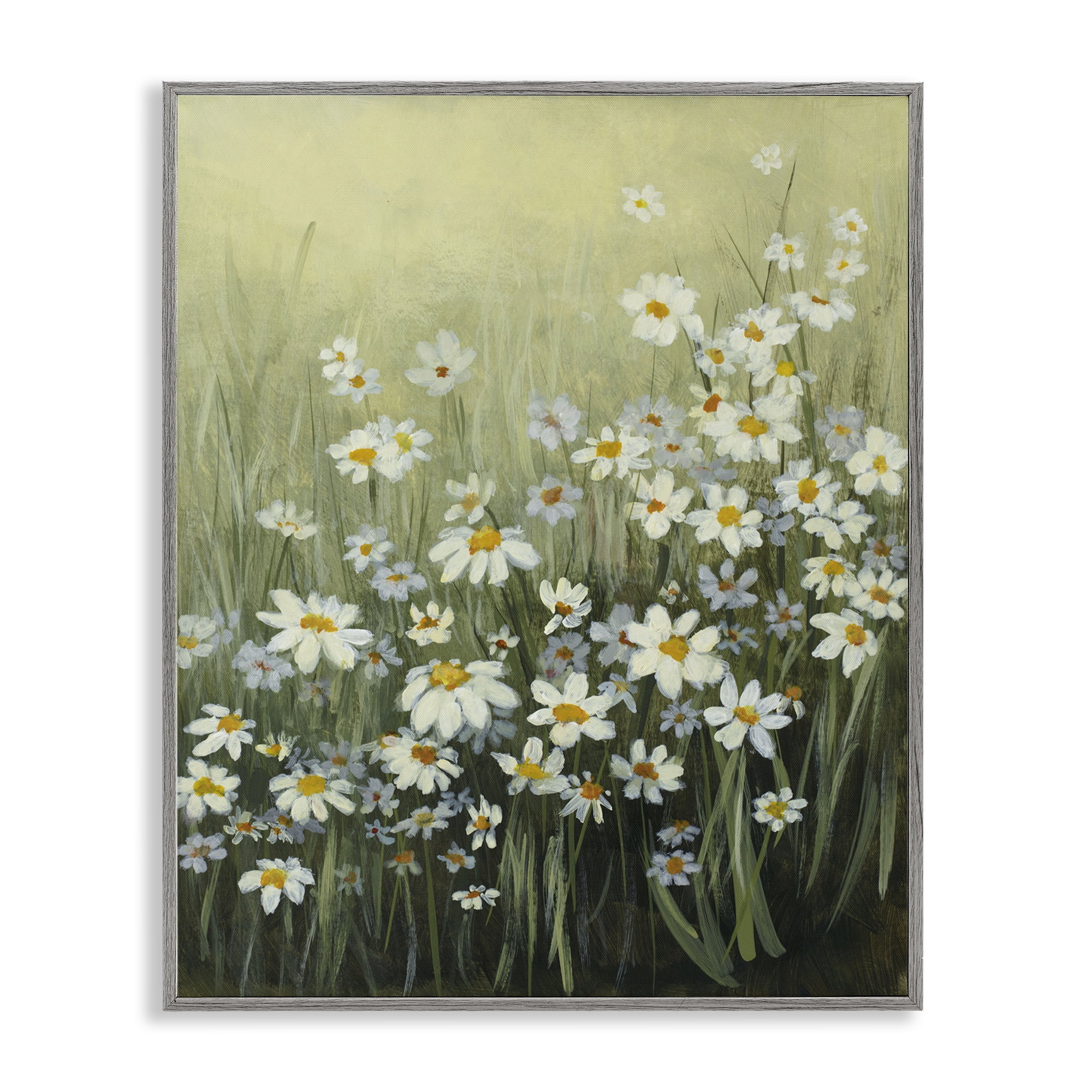 Stupell Industries Daisy Field Garden Plants & Flowers Painting Gray Framed Art Print Wall Art, 11 x 14