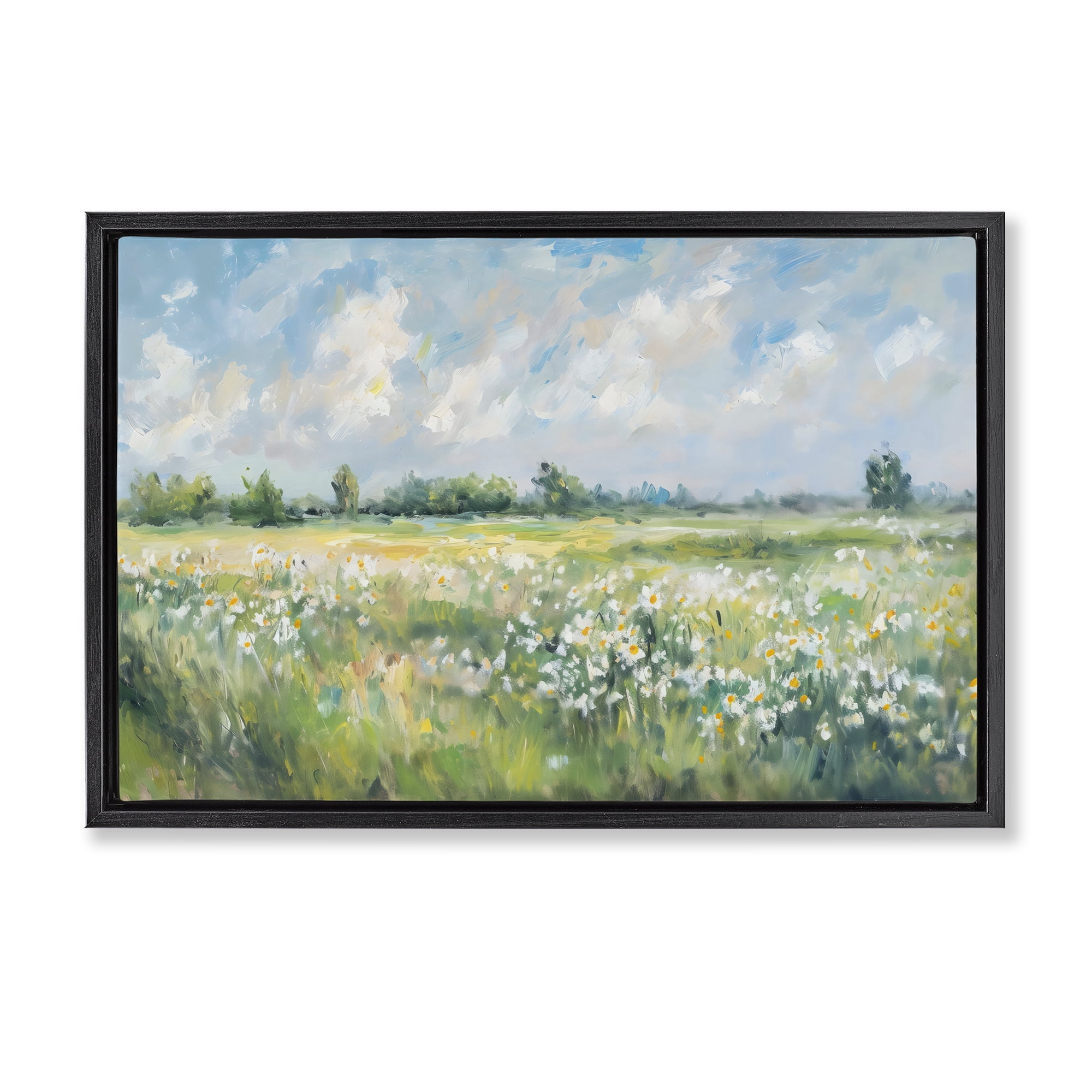 Stupell Industries Daisy Field Landscape Impression Black Framed Floater Canvas Wall Art, design by Creative Studio
