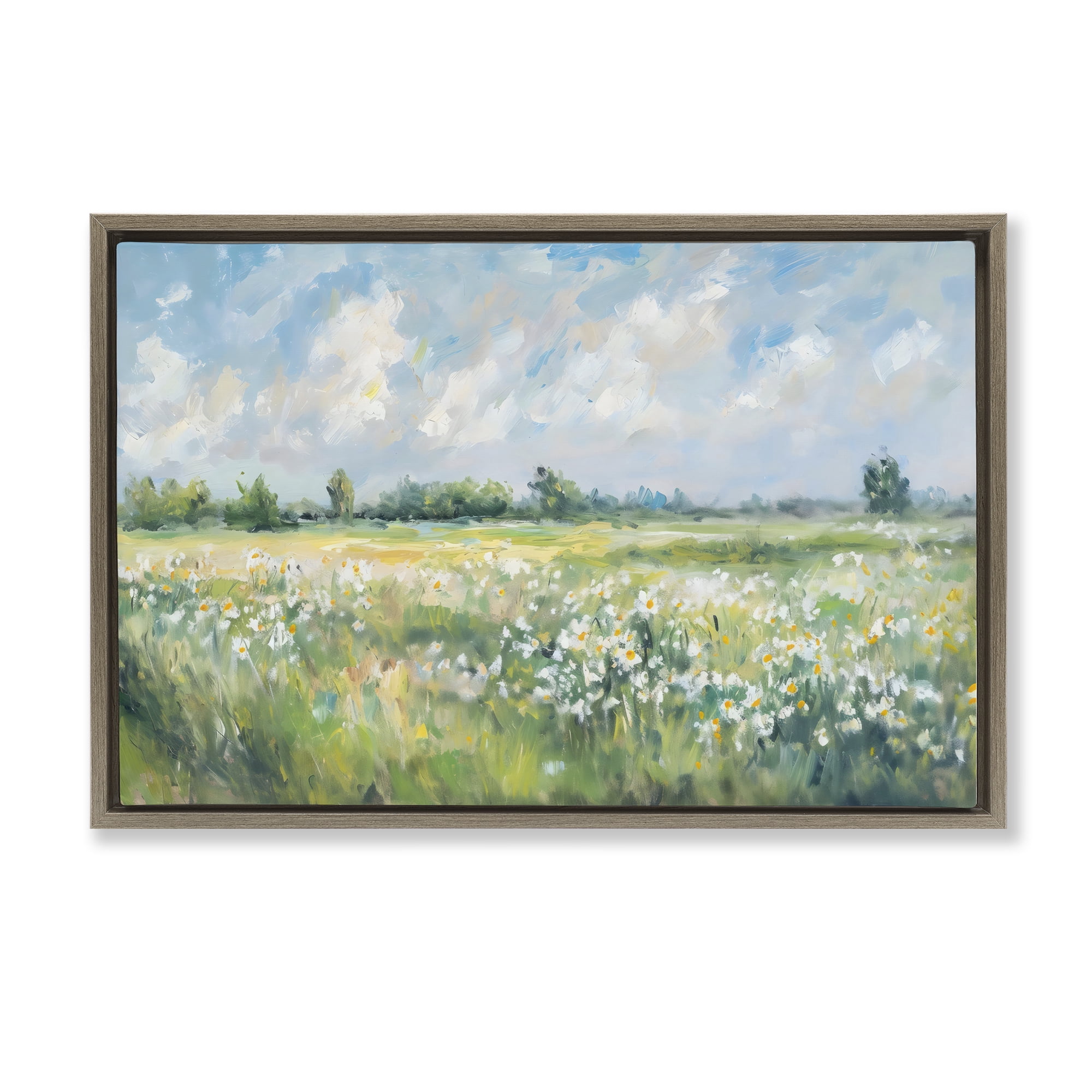 Stupell Industries Daisy Field Landscape Impression Brown Framed Floater Canvas Wall Art, design by Creative Studio