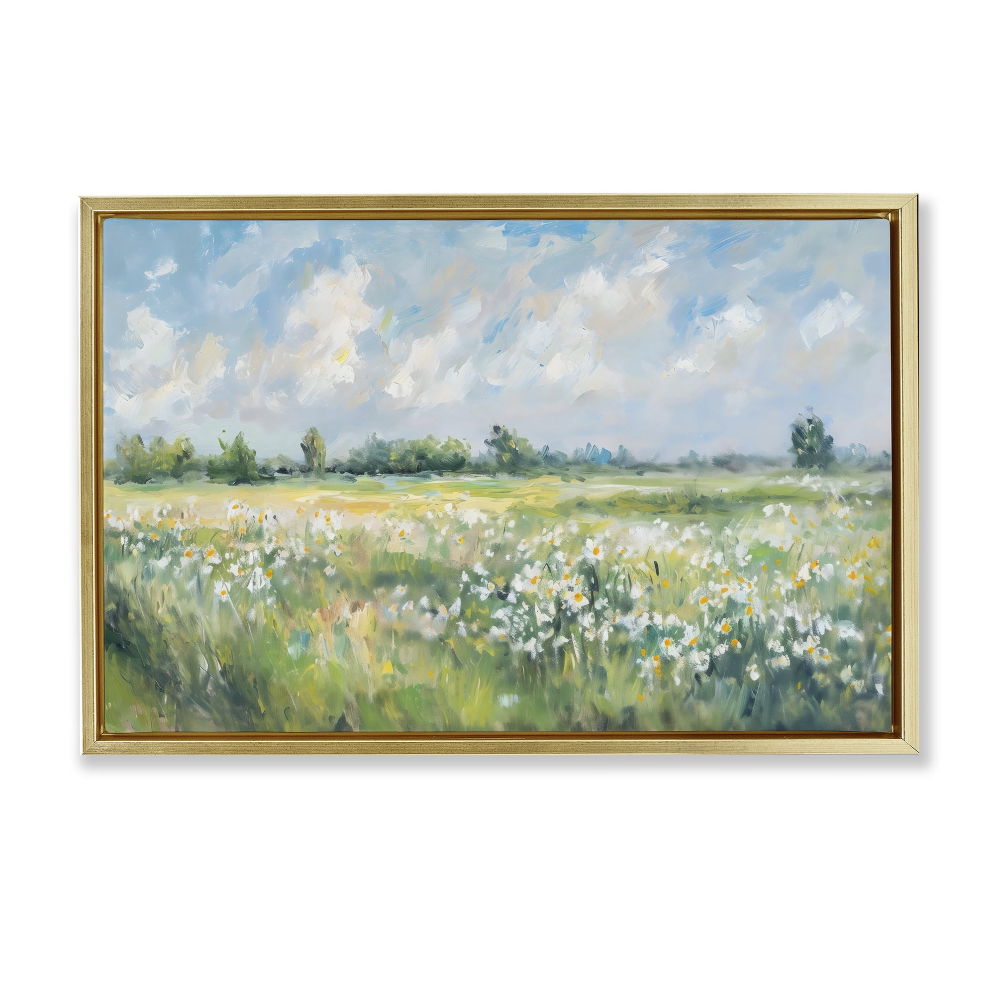 Stupell Industries Daisy Field Landscape Impression Gold Framed Floater Canvas Wall Art, design by Creative Studio