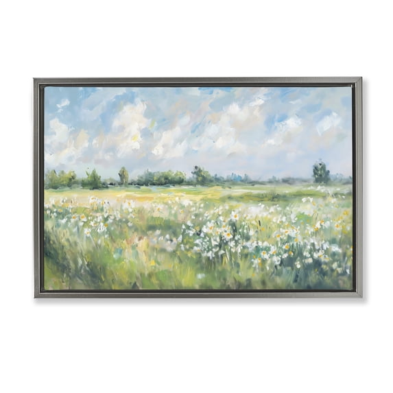 Stupell Industries Traditional Daisy Field Landscape Impression Gray Floating Frame Canvas Art, 31 x 21, by Creative Studio