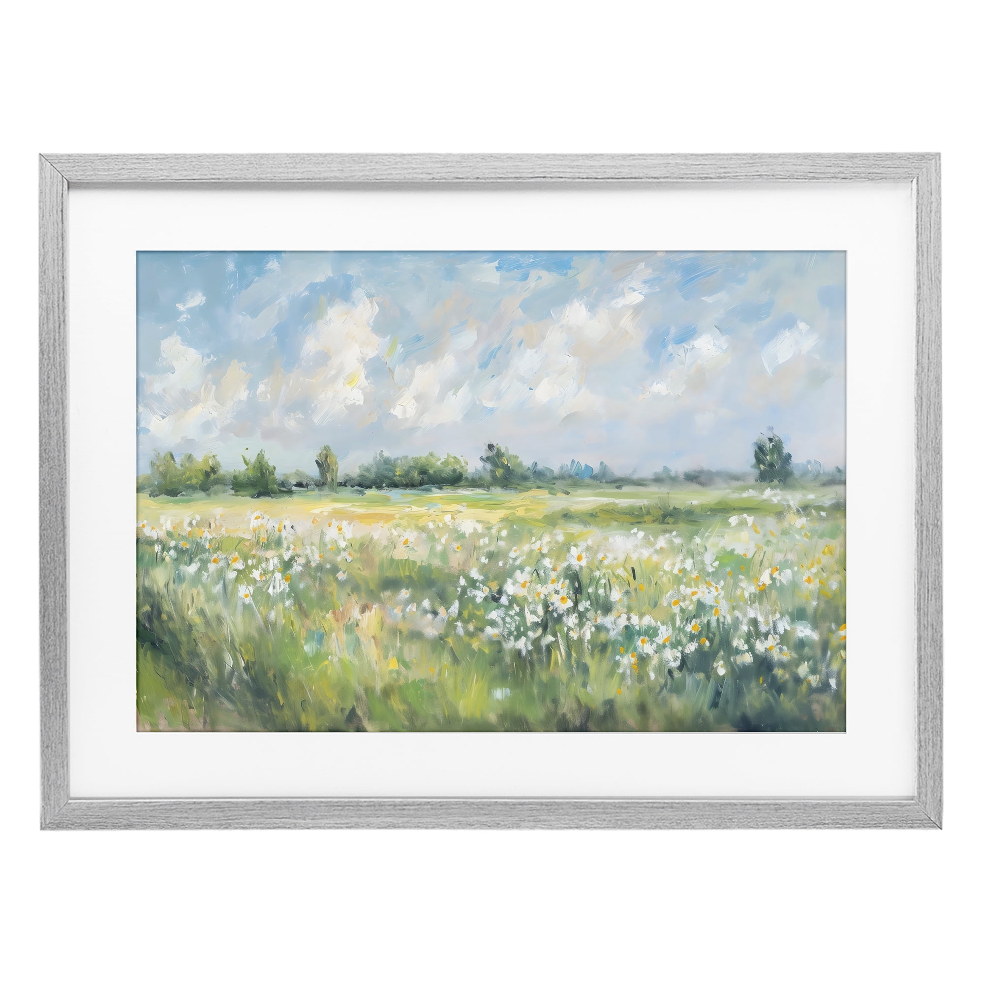 Stupell Industries Daisy Field Landscape Impression Gray Framed Print Under Glass, design by Creative Studio